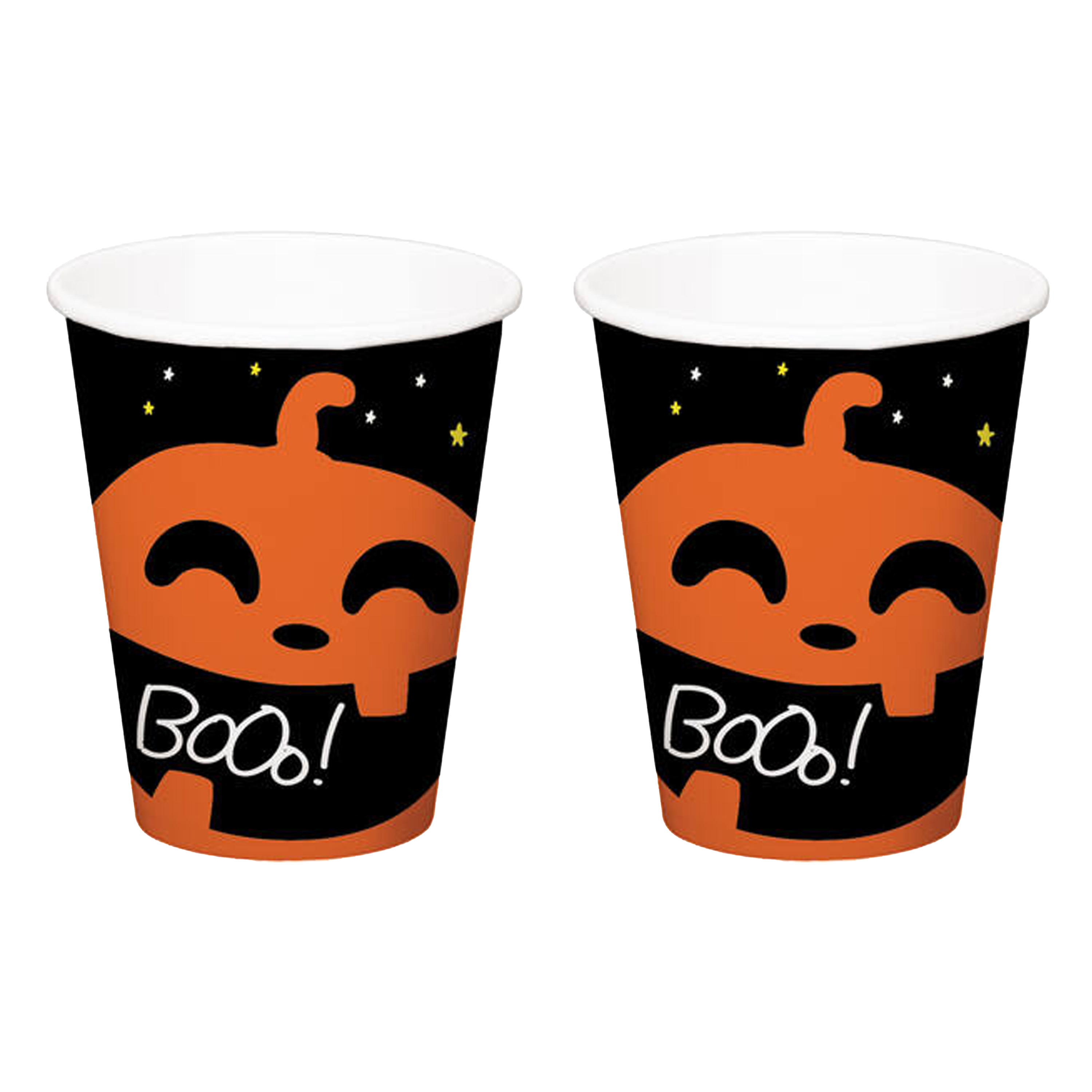 Halloween thema feest beker - 12x - pompoen BoOo! print - papier - 250 ml