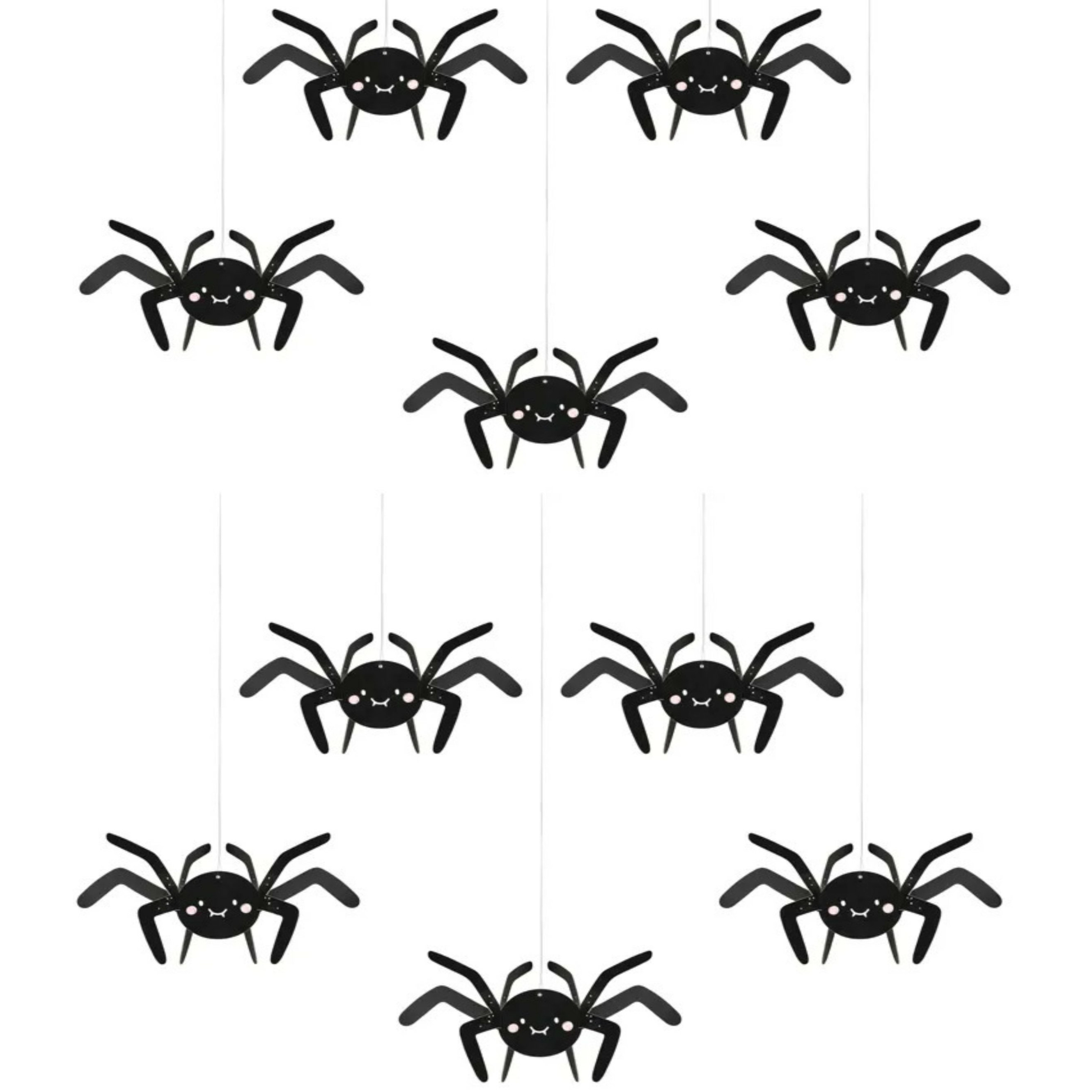 Halloween thema hangende spinnen - 10x - zwart - papier - 27 cm