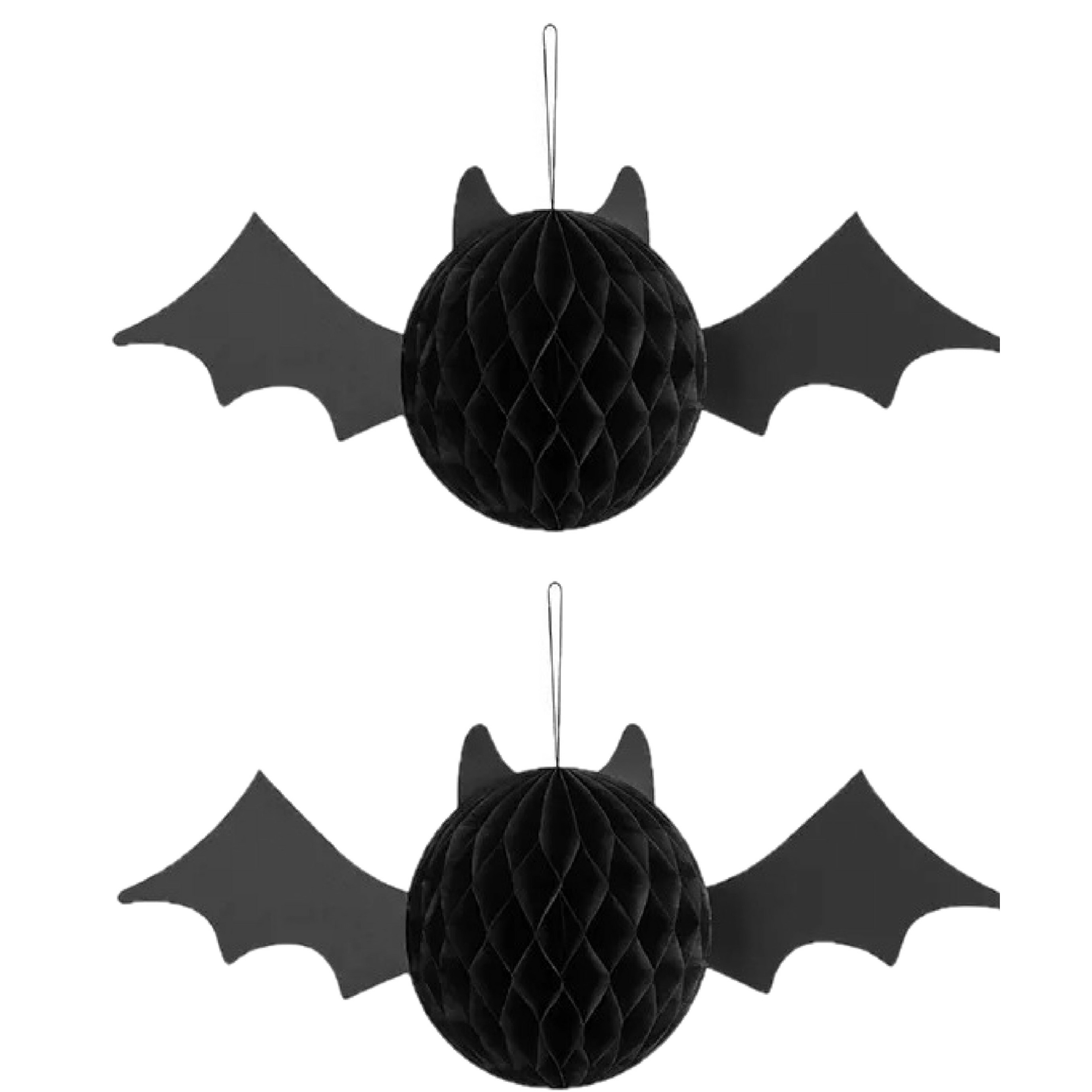 Halloween thema hangende vleermuis - 2x - zwart - papier - 45 cm
