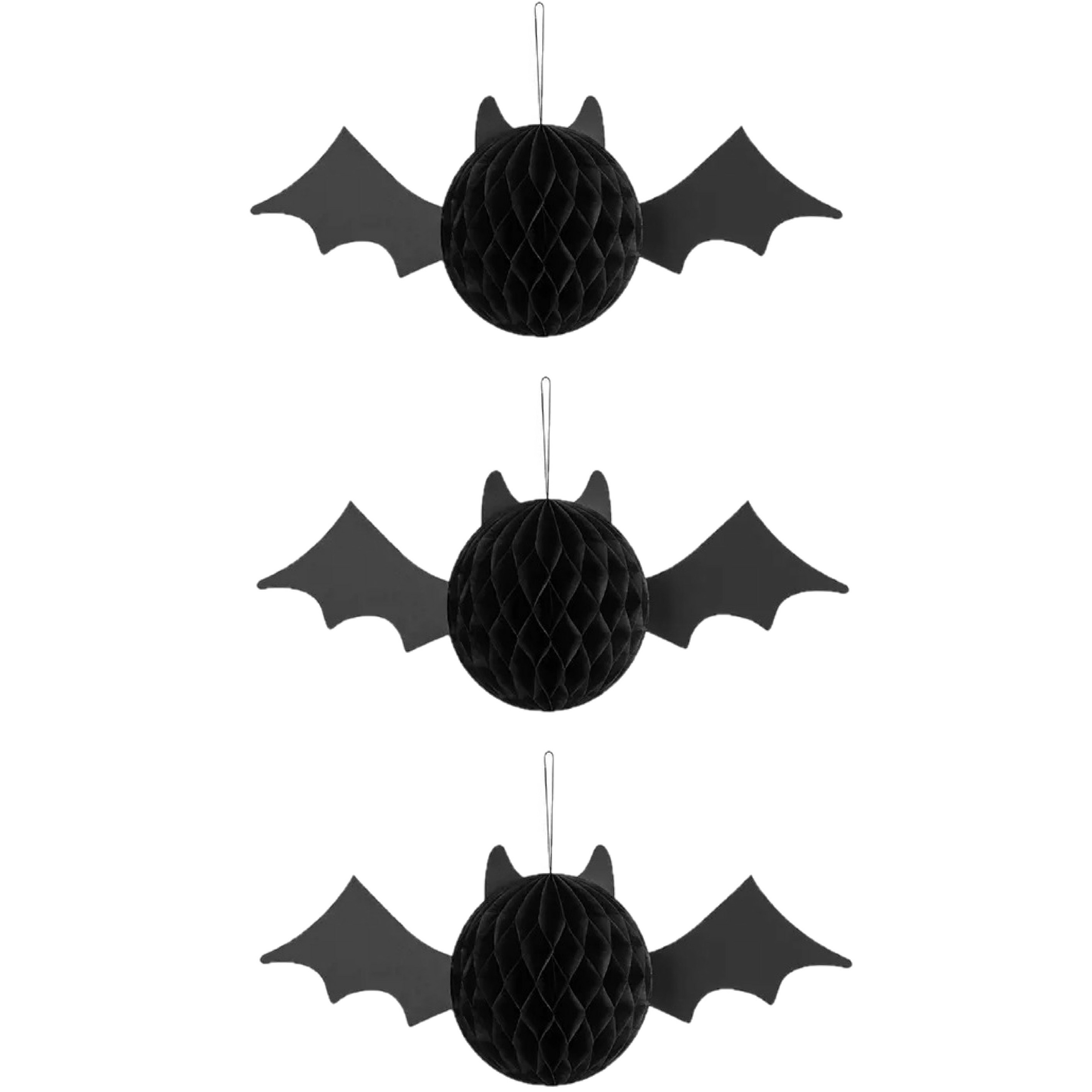 Halloween thema hangende vleermuis - 3x - zwart - papier - 45 cm