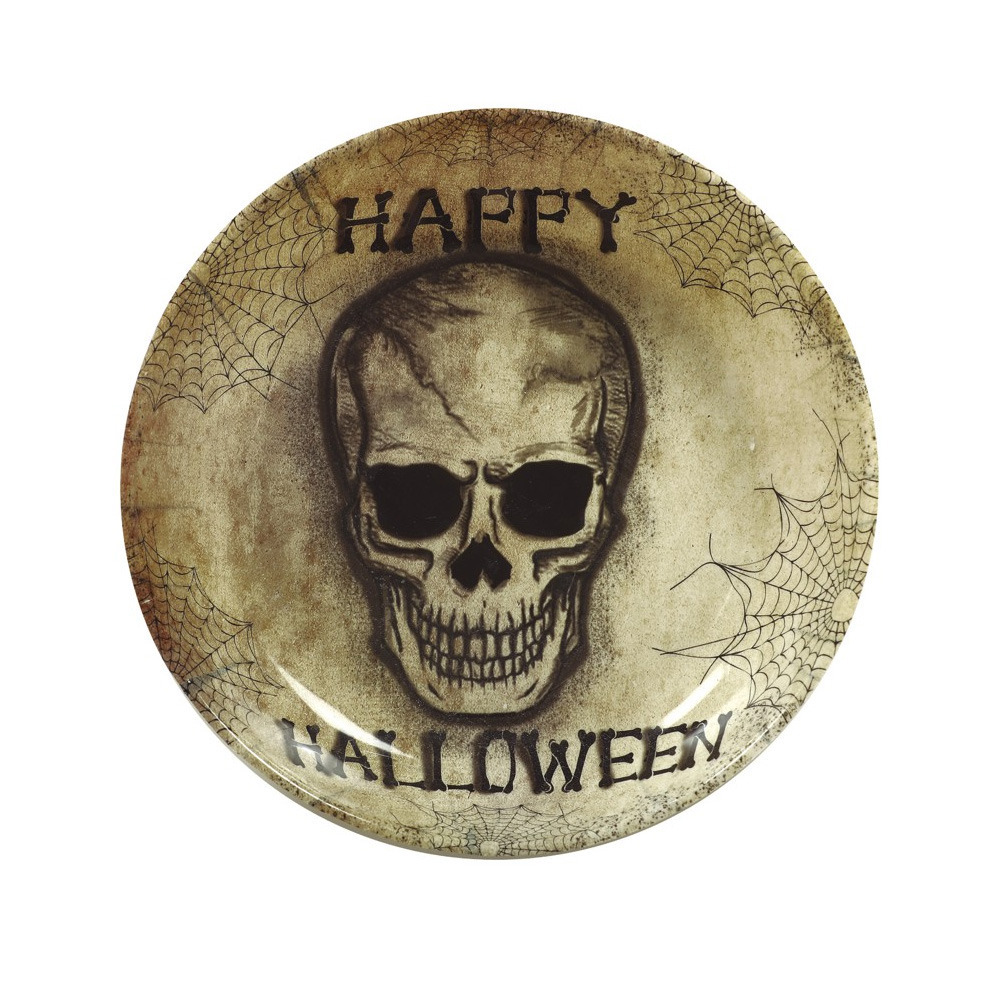 Halloween trick or treat snoepschaal groot - doodshoofd - kunststof - 32 cm