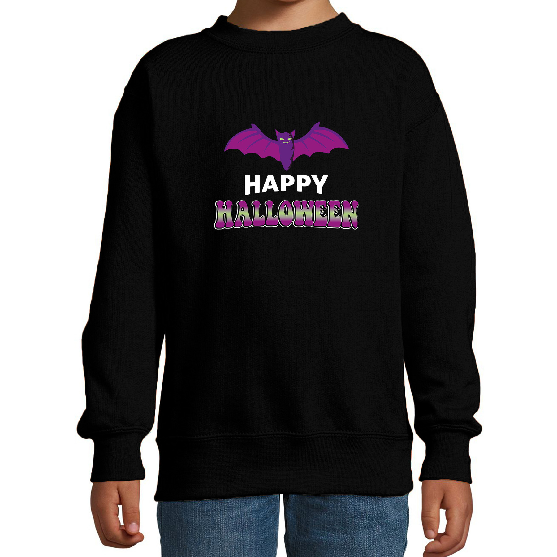 Halloween - Vleermuis / happy halloween verkleed sweater zwart voor kinderen