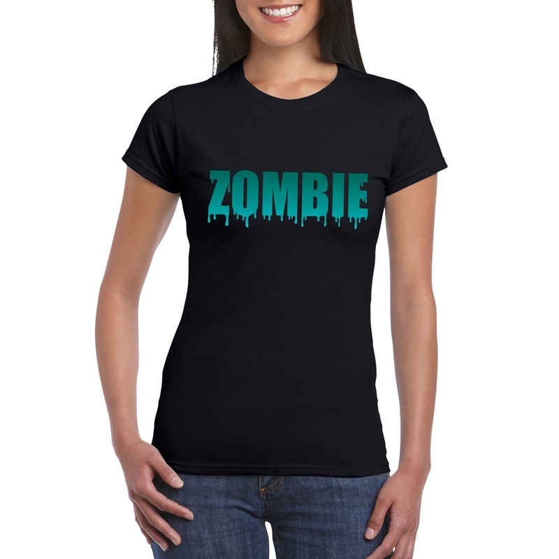 Halloween zombie tekst t-shirt zwart dames