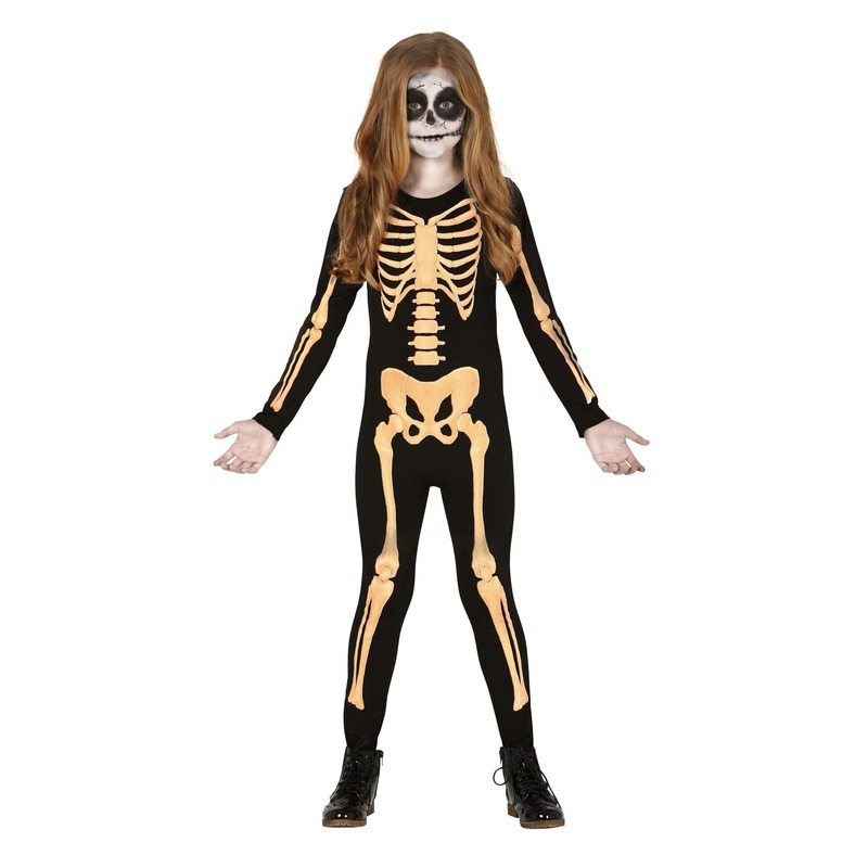 Halloween - Zwart/oranje skelet verkleedpak voor kinderen kostuum