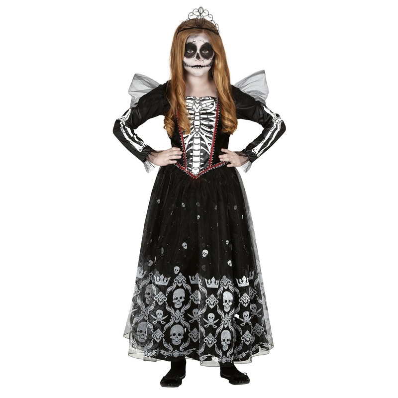 Halloween - Zwart/witte skelet verkleedjurk met tule voor meisjes