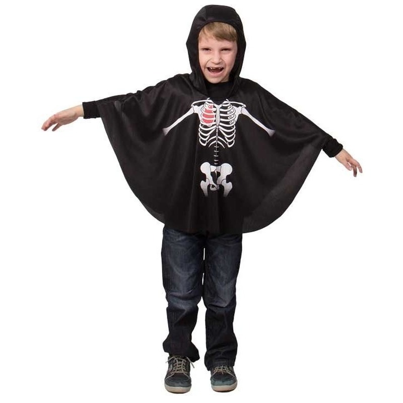 Halloween - Zwarte skelet verkleed cape voor kinderen 5-9 jaar
