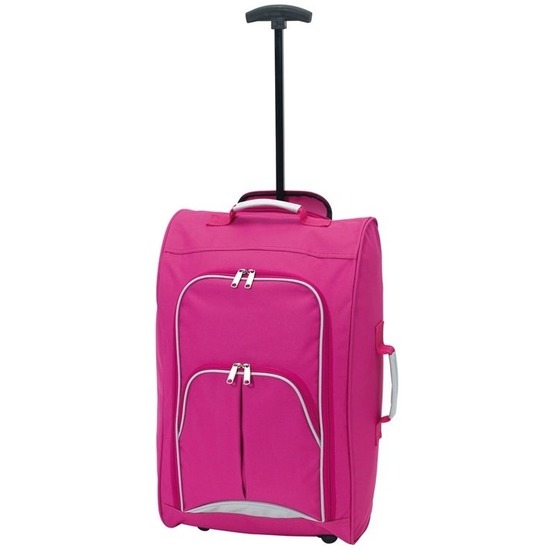 Handbagage reiskoffer-trolley roze 55 cm