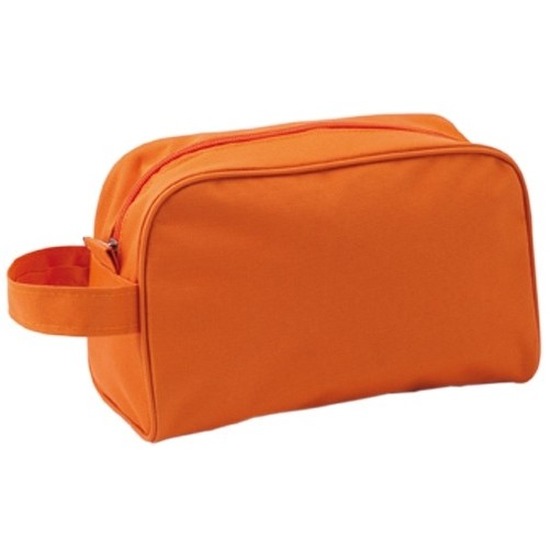 Handbagage toilettas oranje met handvat 21,5 cm voor heren-dames