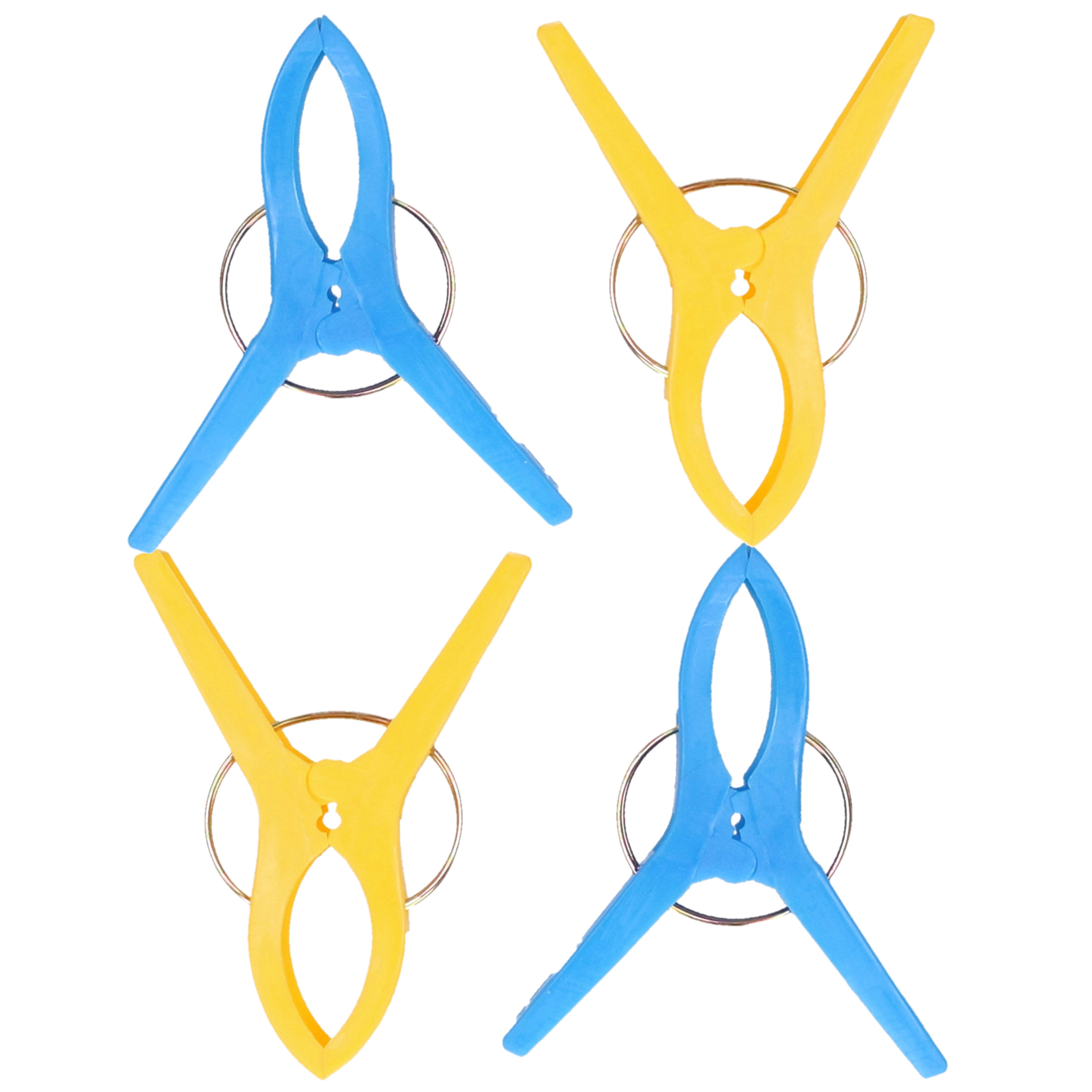 Handdoekknijpers XL 10x blauw-geel kunststof 12 cm wasknijpers