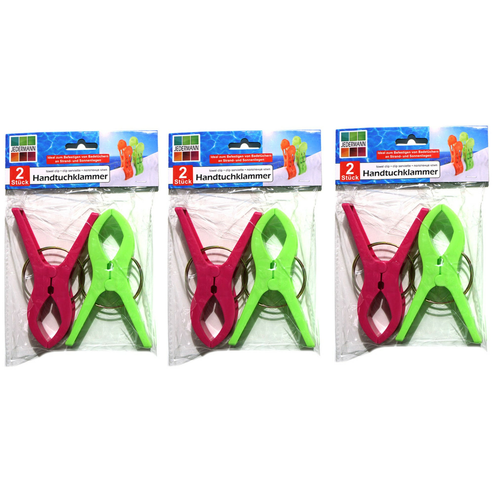 Handdoekknijpers XL 6x groen-roze kunststof 12 cm wasknijpers