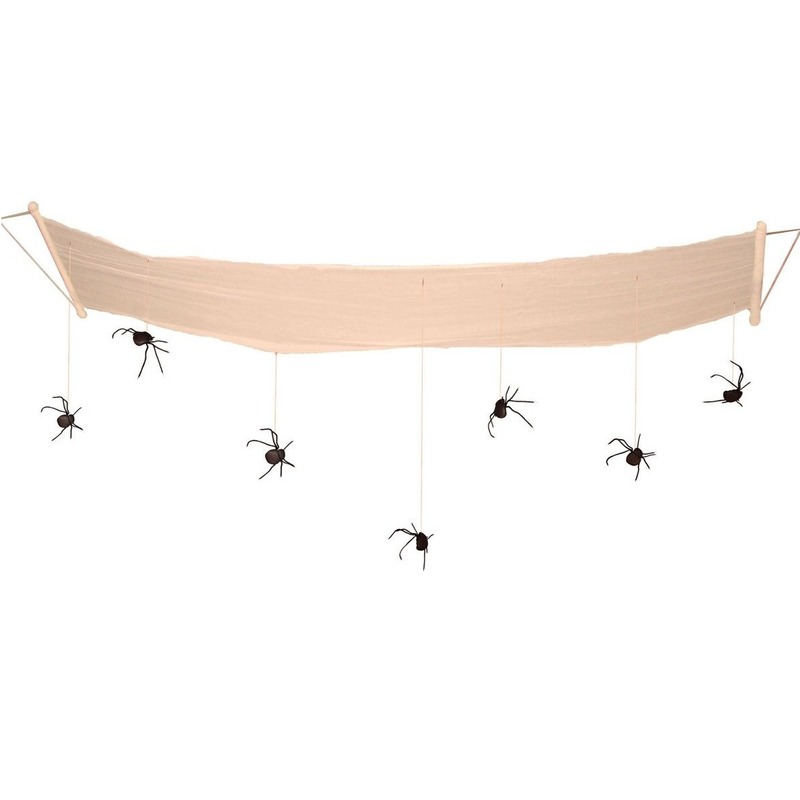 Hangdecoratie halloween spinnen aan hangmat 310 cm