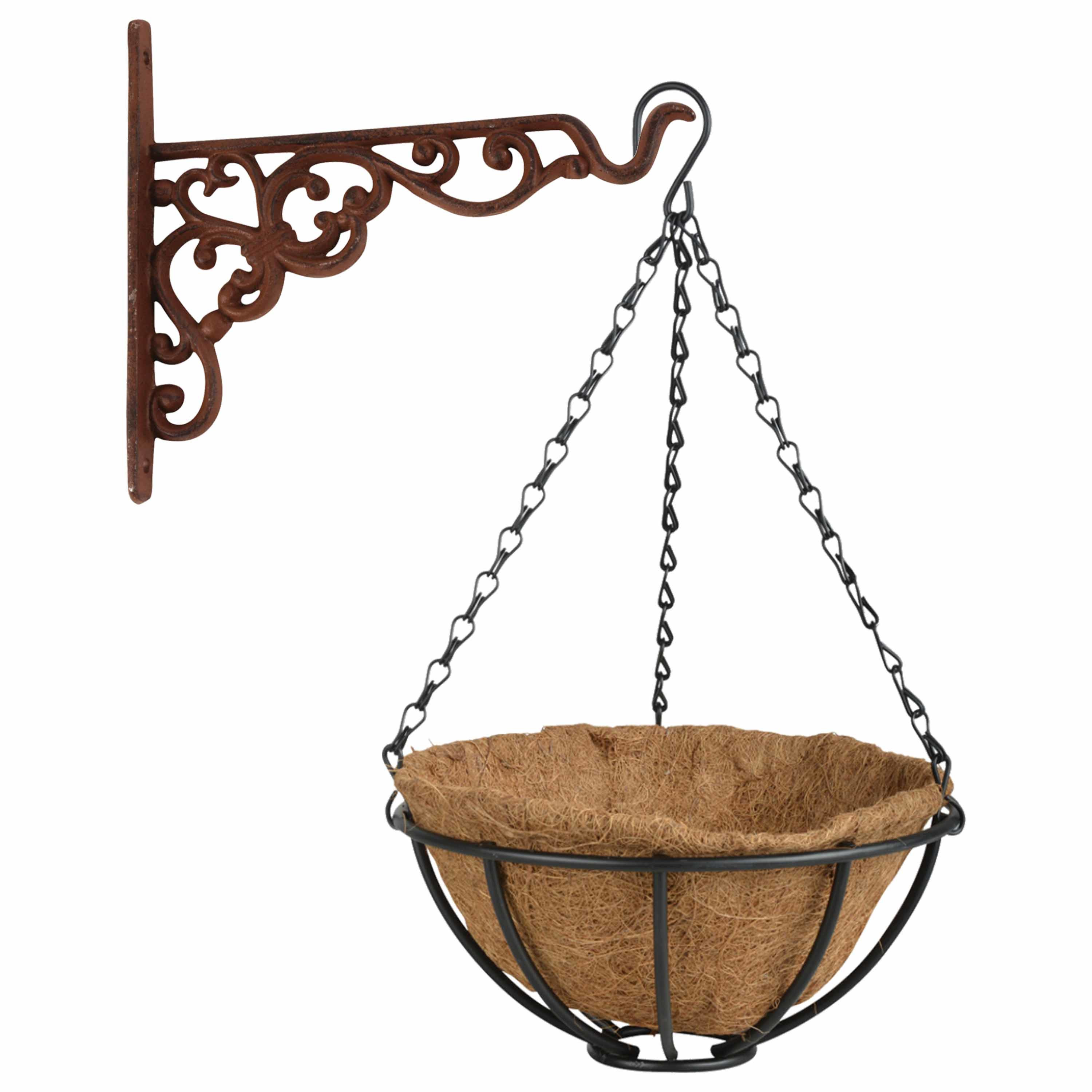 Hanging basket 25 cm met ijzeren muurhaak en kokos inlegvel