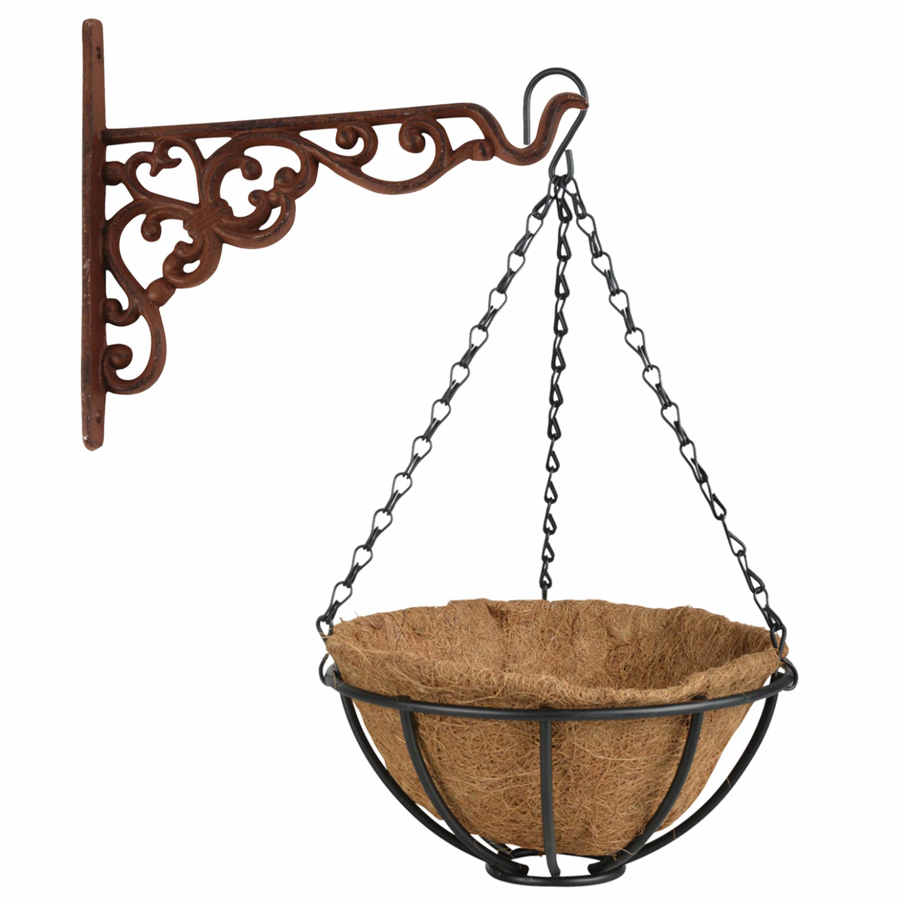Hanging basket 25 cm met metalen muurhaak en kokos inlegvel