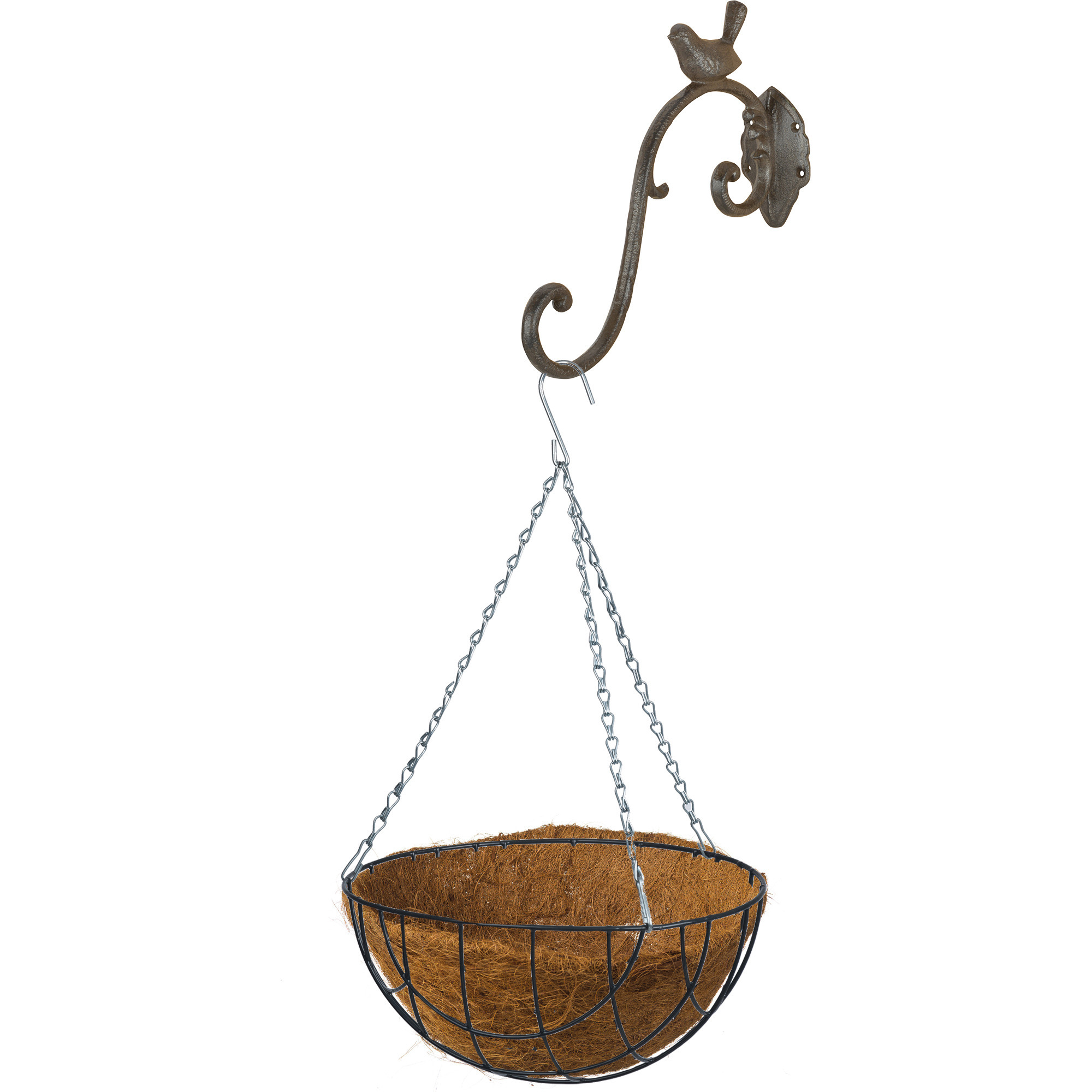 Nature Hanging basket 30 cm met ijzeren muurhaak en kokos inlegvel - Complete hangmand set van gietijzer