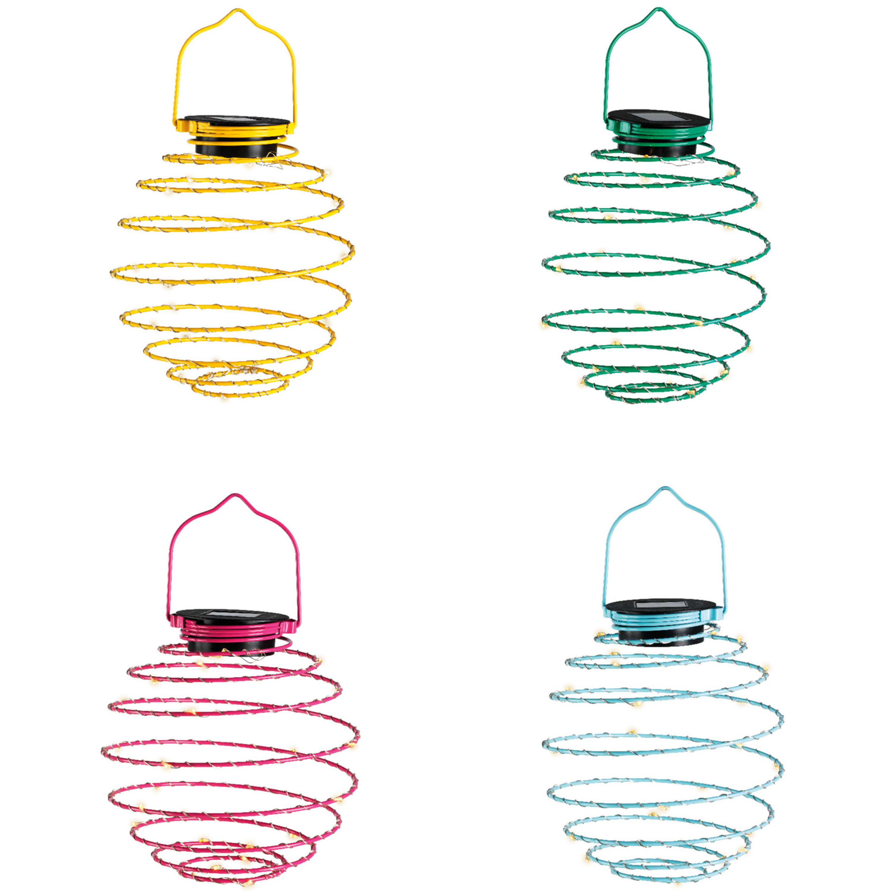Hanglamp set van 4 solar verlichting multi kleur D16 cm metaal tuinverlichting
