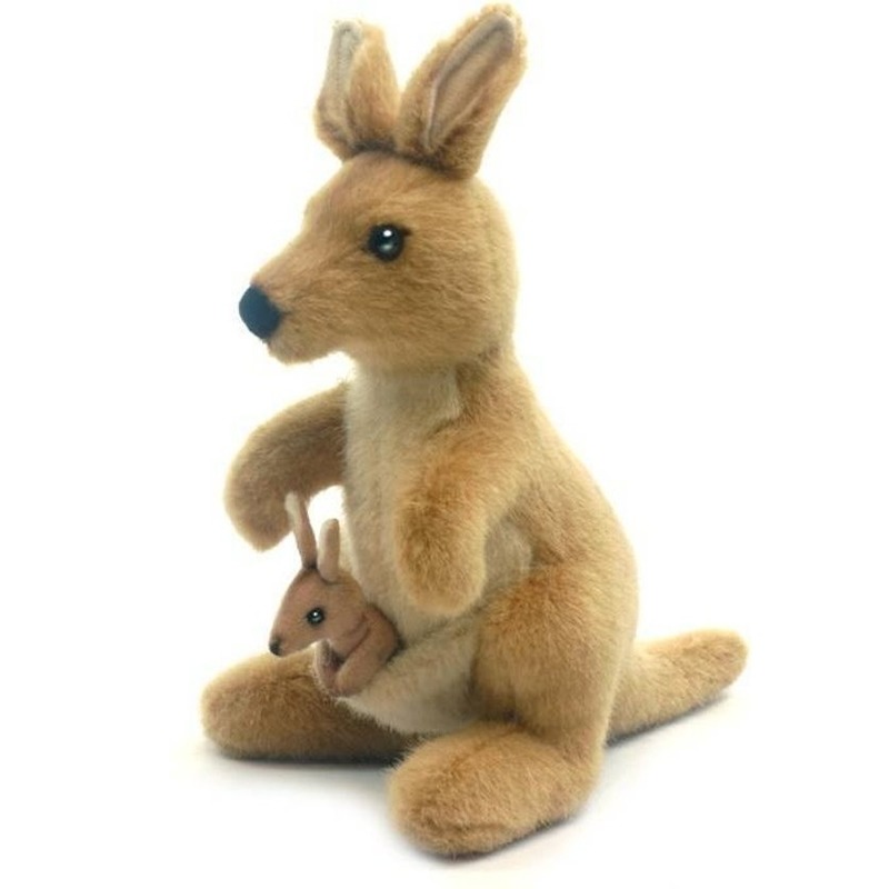 Hansa pluche kangoeroe knuffel met baby 20 cm