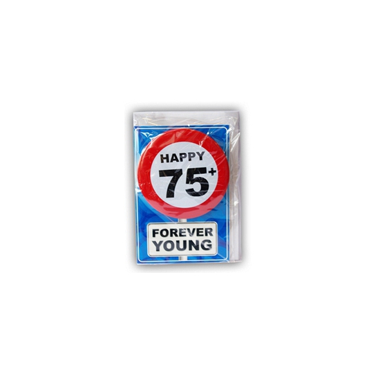 Happy Birthday kaart met button 75 jaar