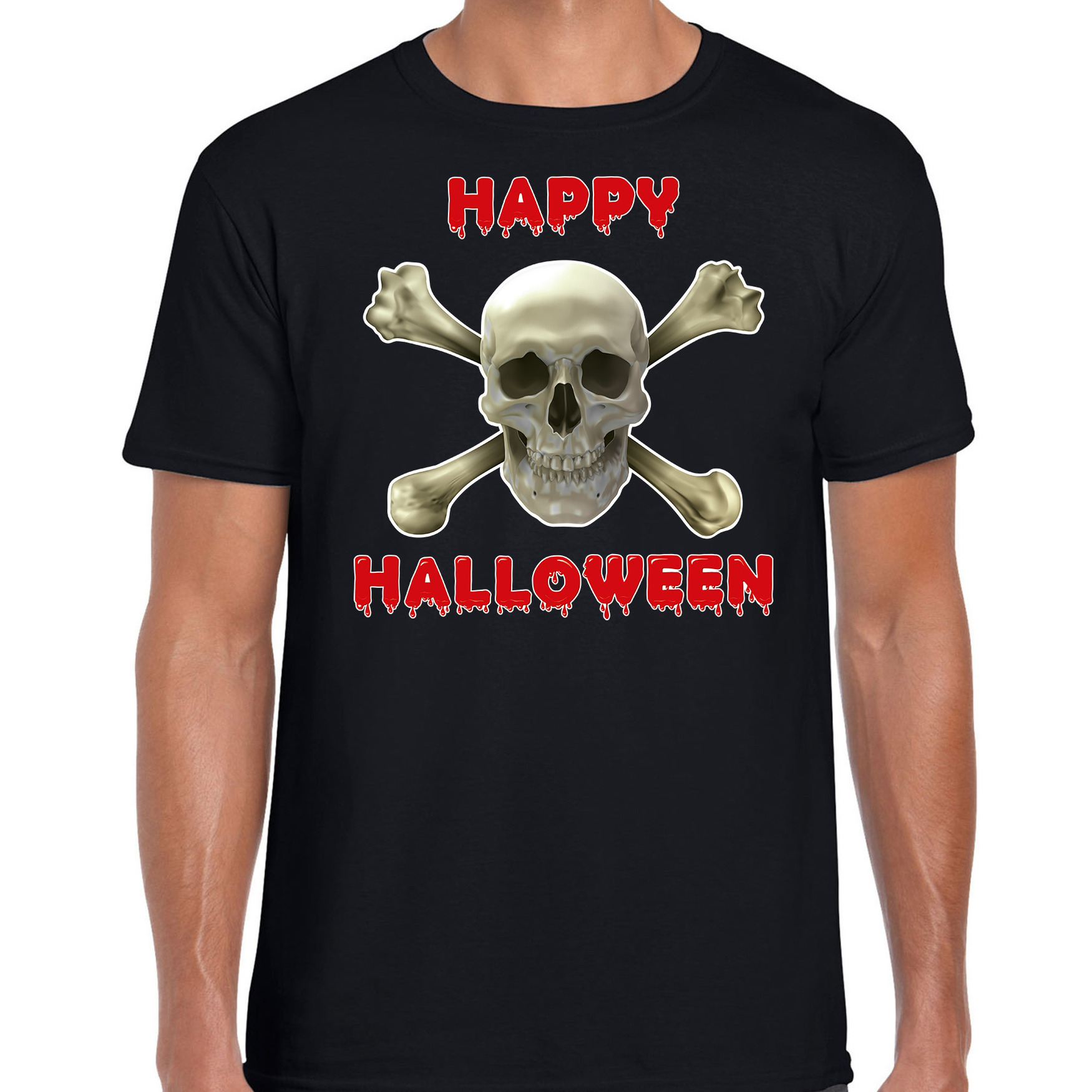 Happy Halloween horror schedel verkleed t-shirt zwart voor heren