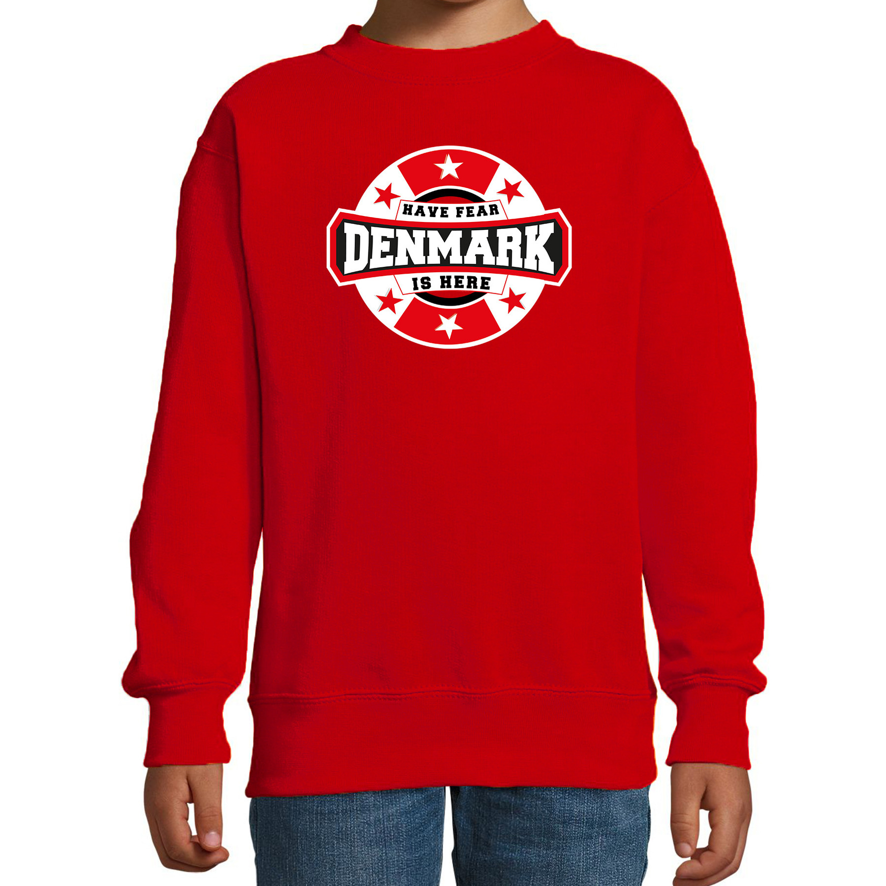 Have fear Denmark is here-Denemarken supporter sweater rood voor kids