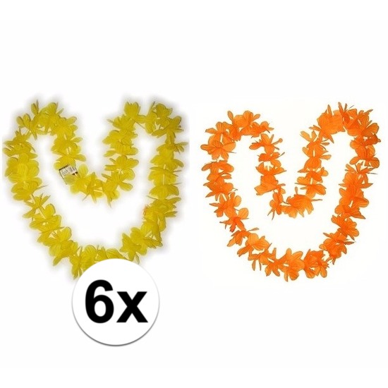 Hawaii bloemenkransen pakket oranje-geel 6 stuks