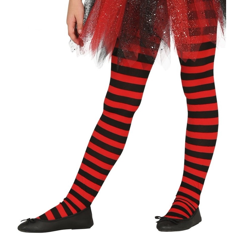 Heksen verkleedaccessoires panty maillot rood/zwart voor meisjes