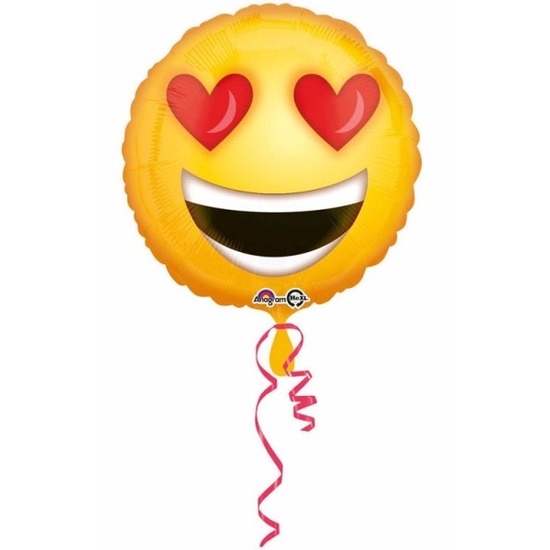 Helium ballon smiley met hartjes ogen 43 cm -