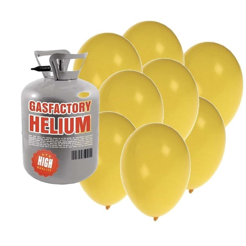 Helium tank met 30 gele ballonnen -