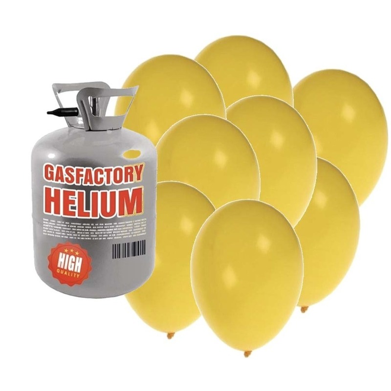 Helium tank met 50 gele ballonnen -
