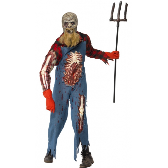 Hill Billy Boer zombie kostuum met wond