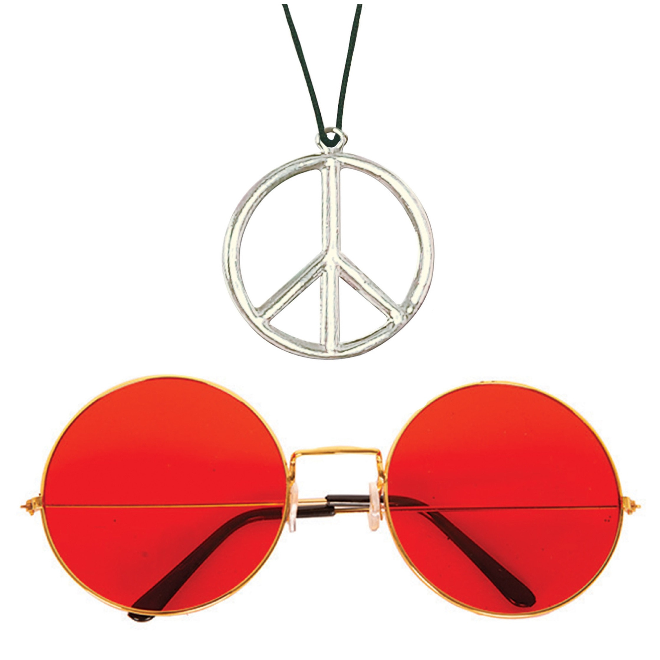 Hippie Flower Power Sixties verkleed set ketting met rode party bril