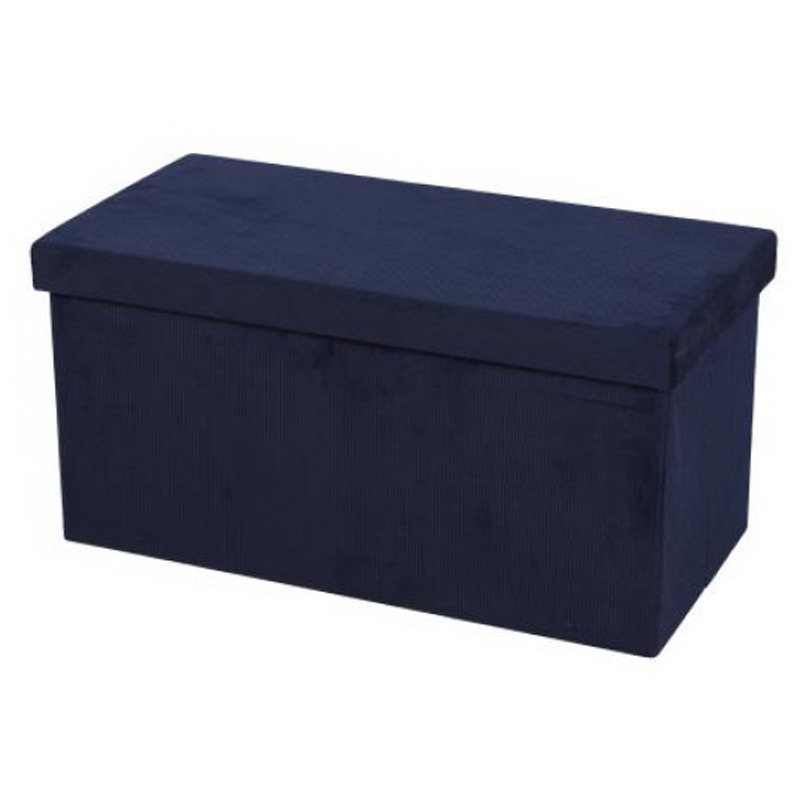 Hocker bank poef XXL opbergbox donkerblauw polyester-mdf 76 x 38 x 38 cm opvouwbaar