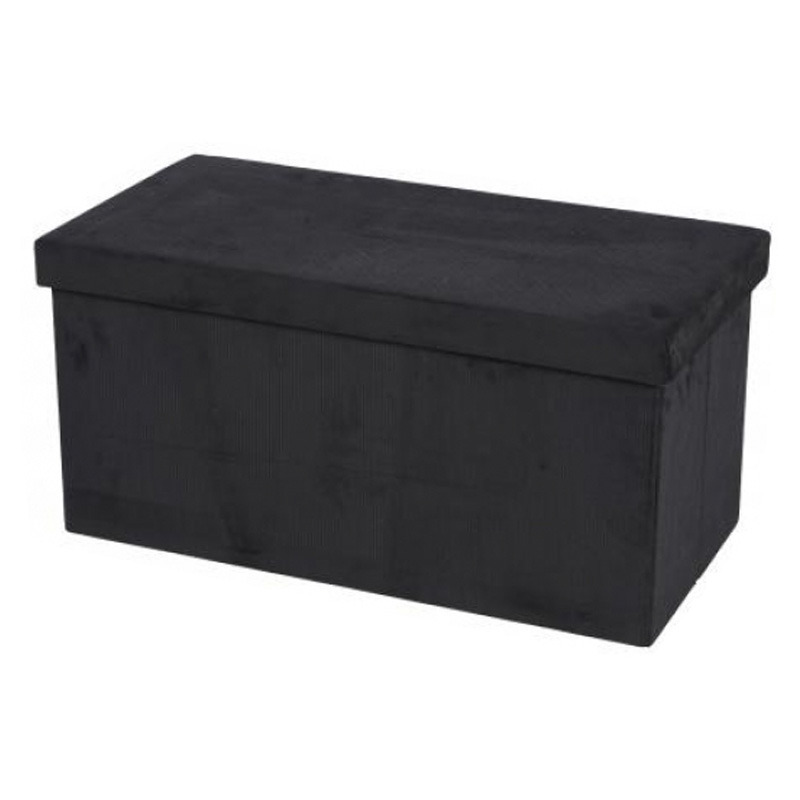 Hocker bank poef XXL opbergbox zwart polyester-mdf 76 x 38 x 38 cm opvouwbaar