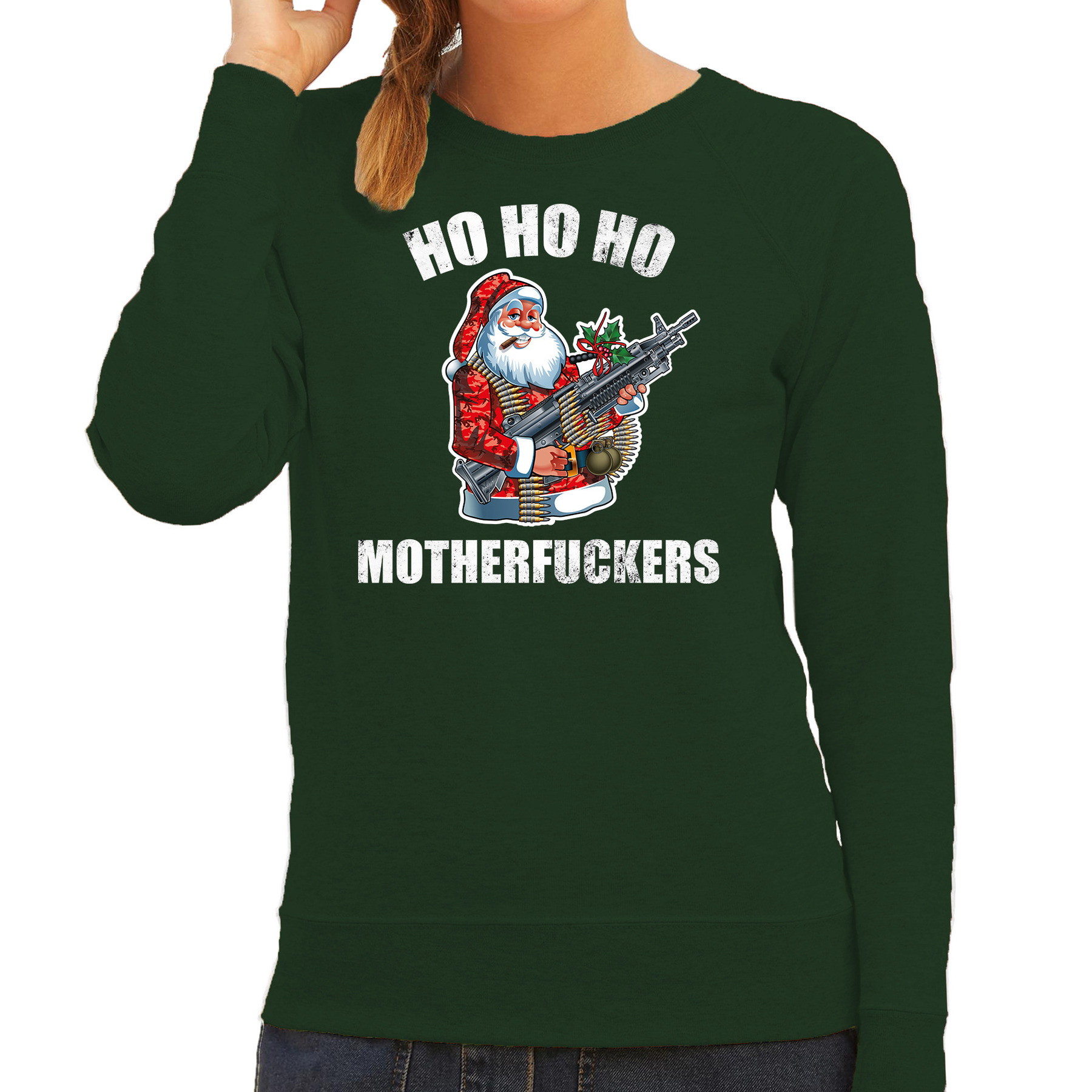 Hohoho motherfuckers foute Kerstsweater-Kersttrui groen voor dames
