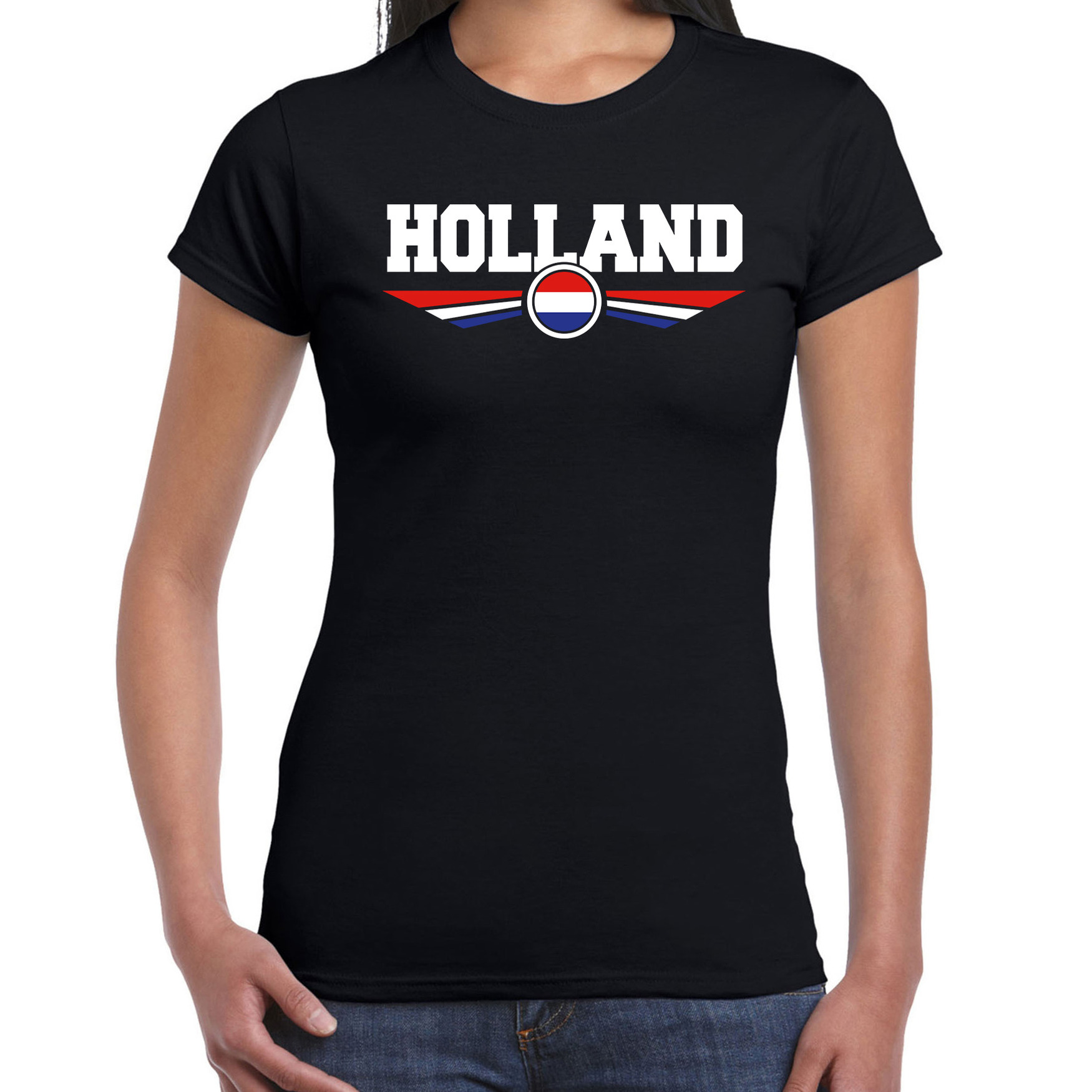 Holland landen-voetbal t-shirt zwart dames