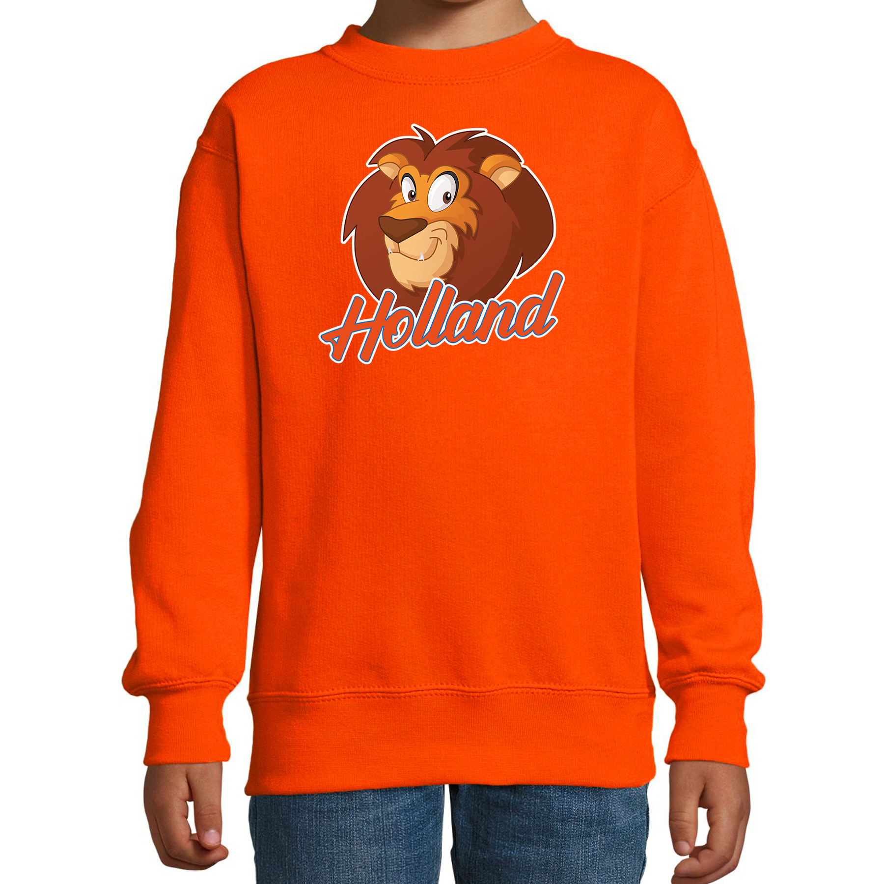 Holland met cartoon leeuw oranje sweater-trui Holland-Nederland supporter EK- WK fan voor kinderen
