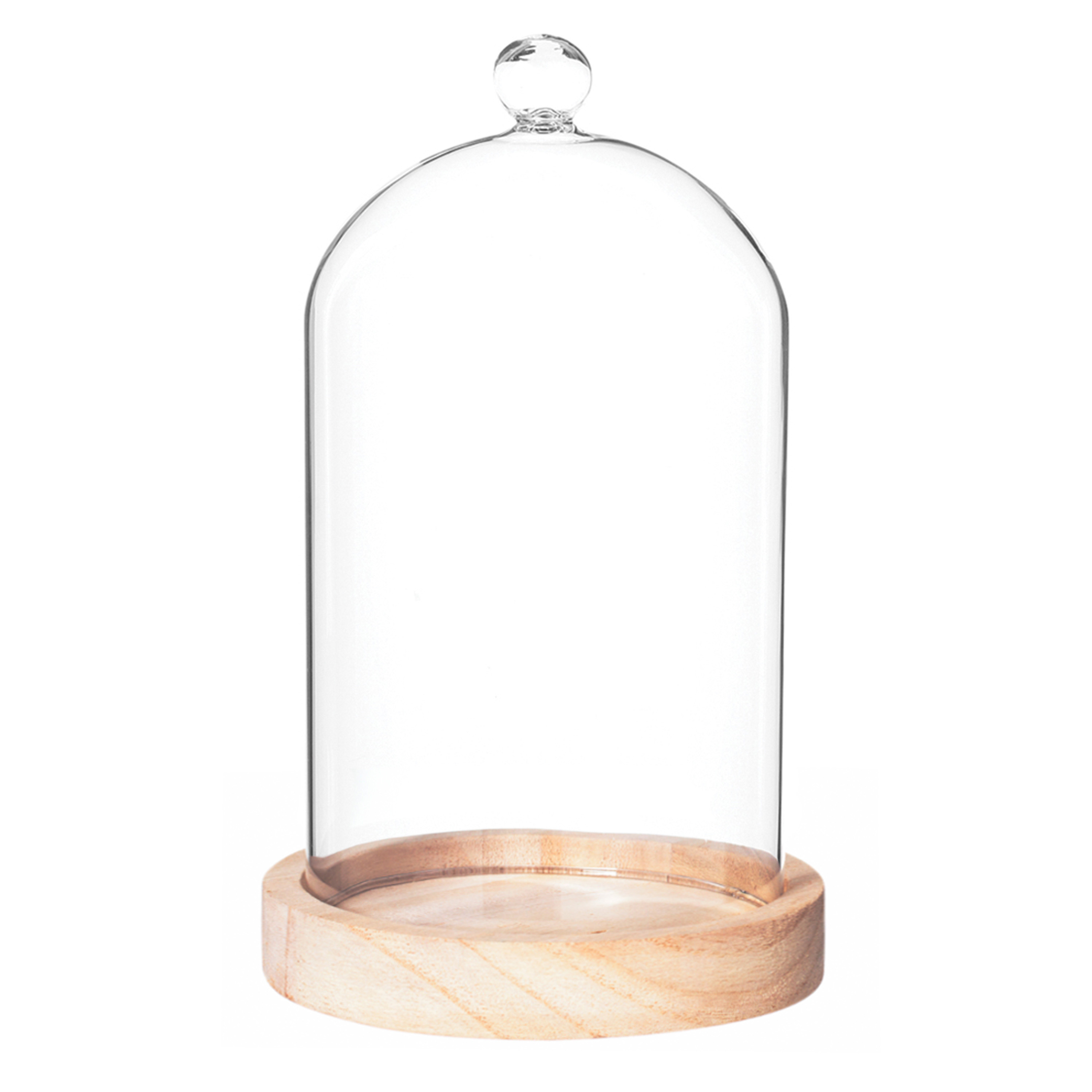 Home decoratie glazen stolp op houten plateau glas-lichtbruin D12 x H19 cm