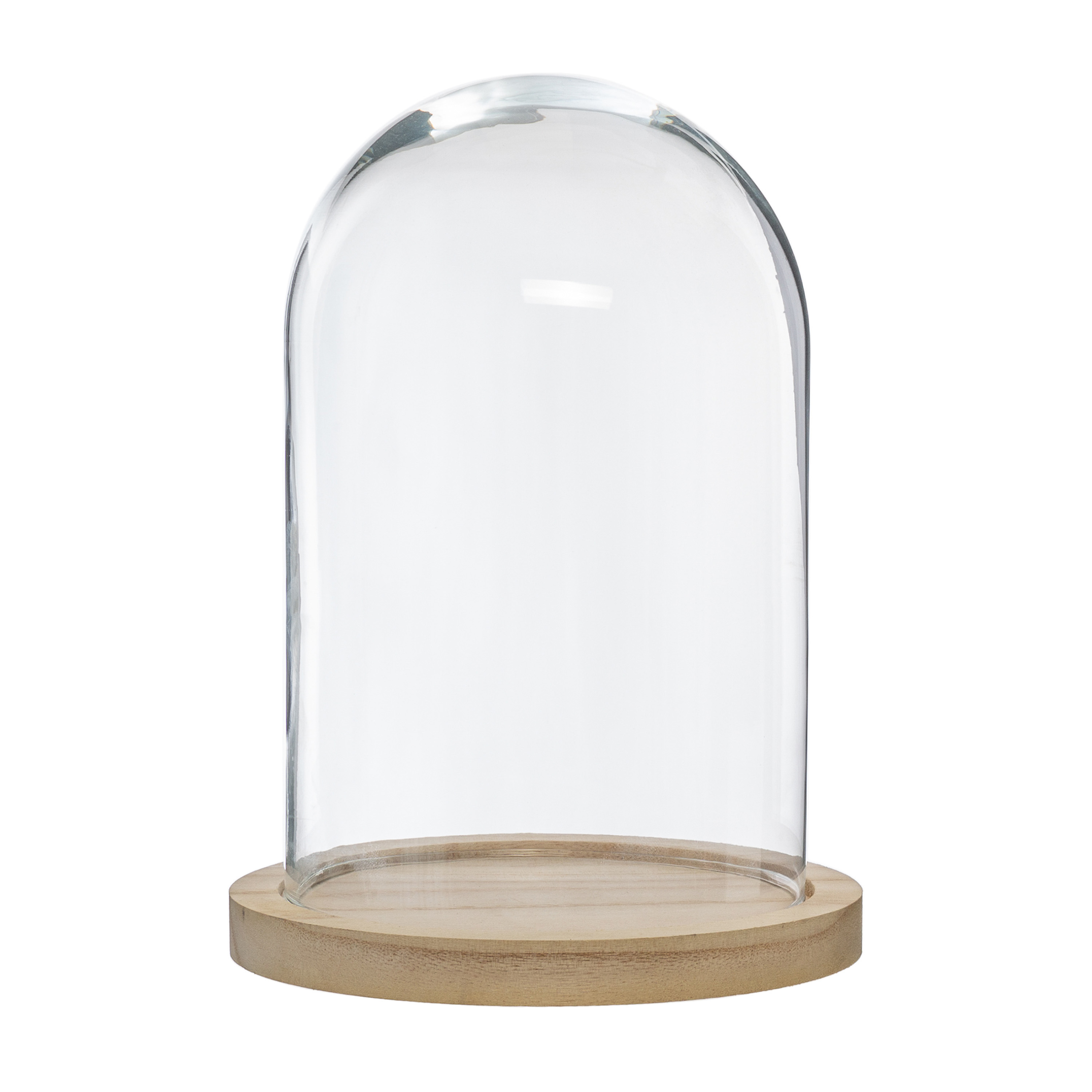 Home decoratie glazen stolp op houten plateau glas-lichtbruin D15 x H24 cm