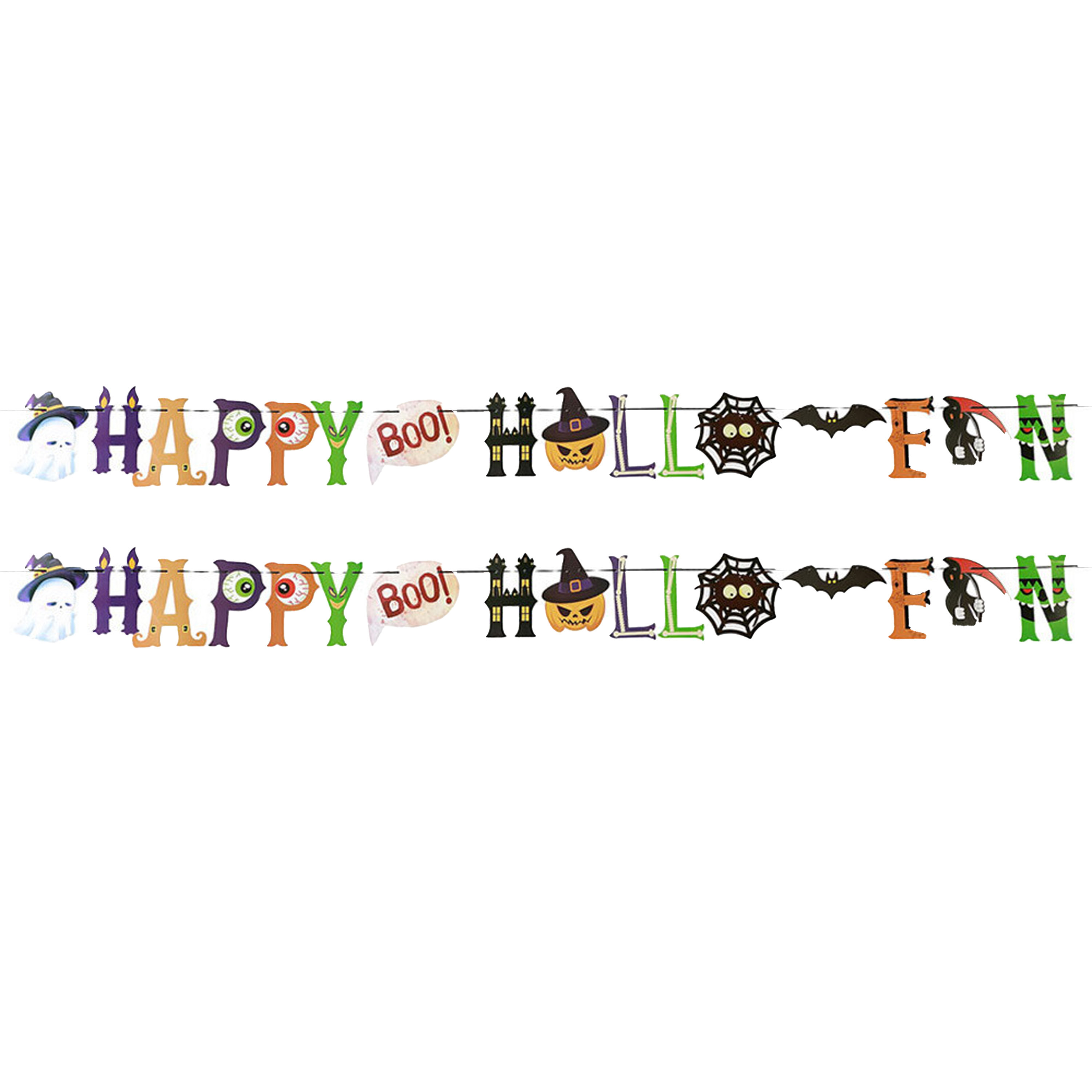 Horror/halloween letterslinger - 2x - Happy Halloween - papier - 250 cm - Feestartikelen/versiering