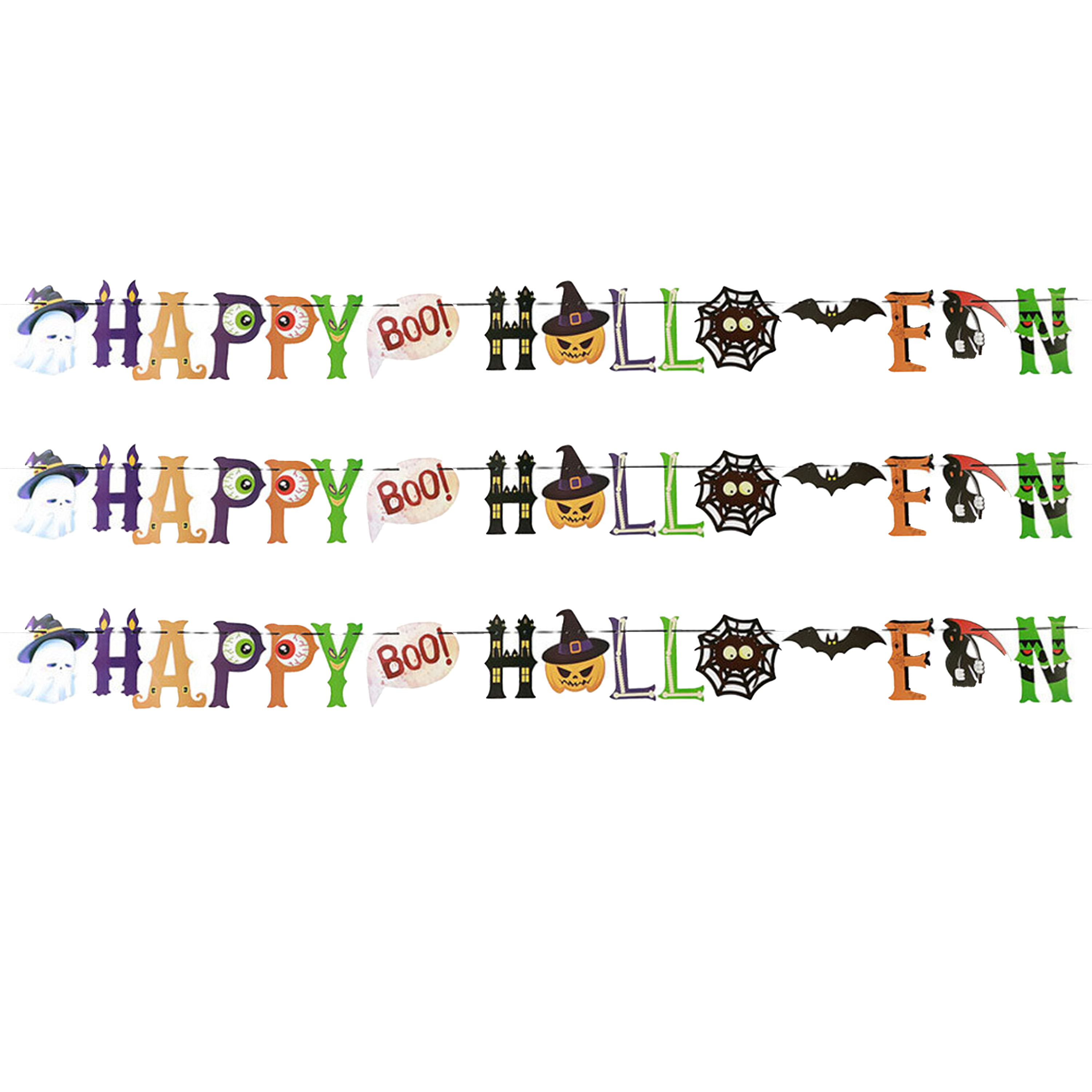 Horror-halloween letterslinger 3x Happy Halloween papier 250 cm Feestartikelen-versiering