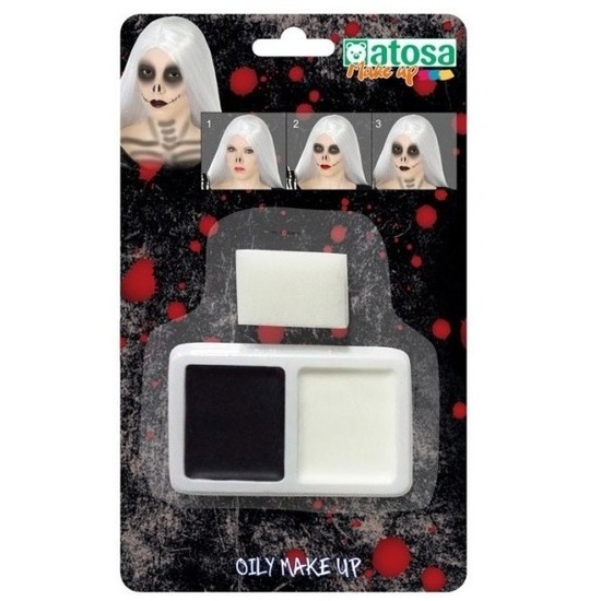 Horror schmink-make-up set zwart-wit met sponsje