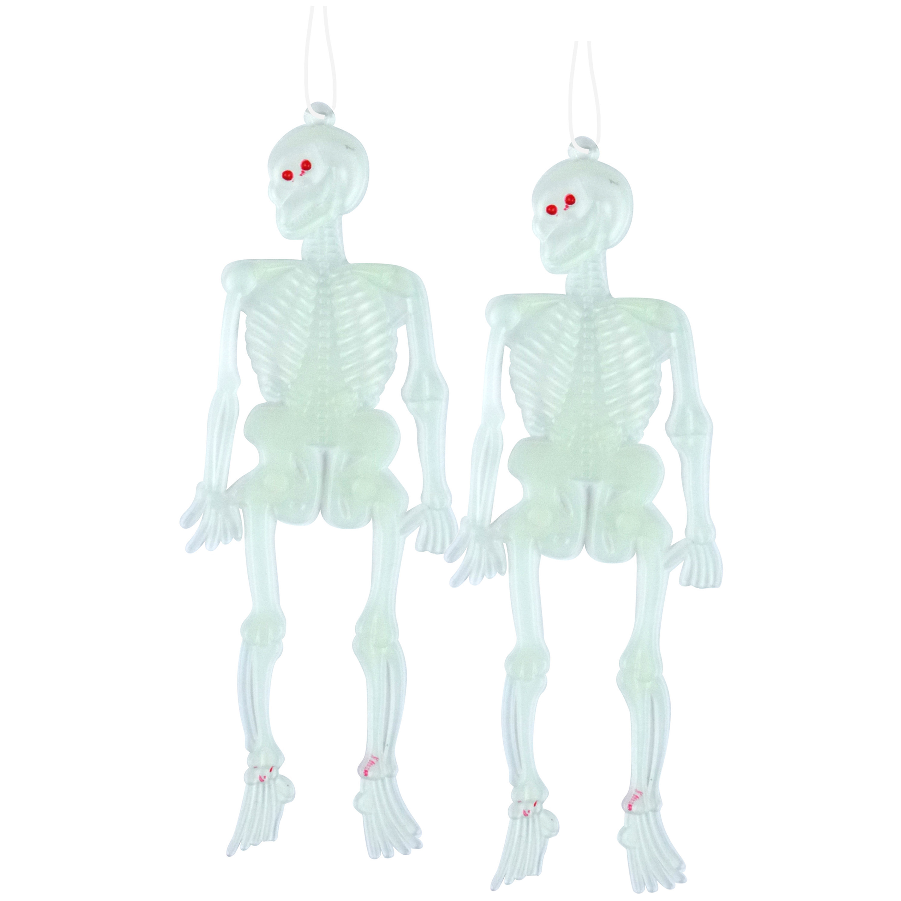 Horror skeletjes - 20x - glow in the dark - hangend - 14 cm - Halloween decoratie
