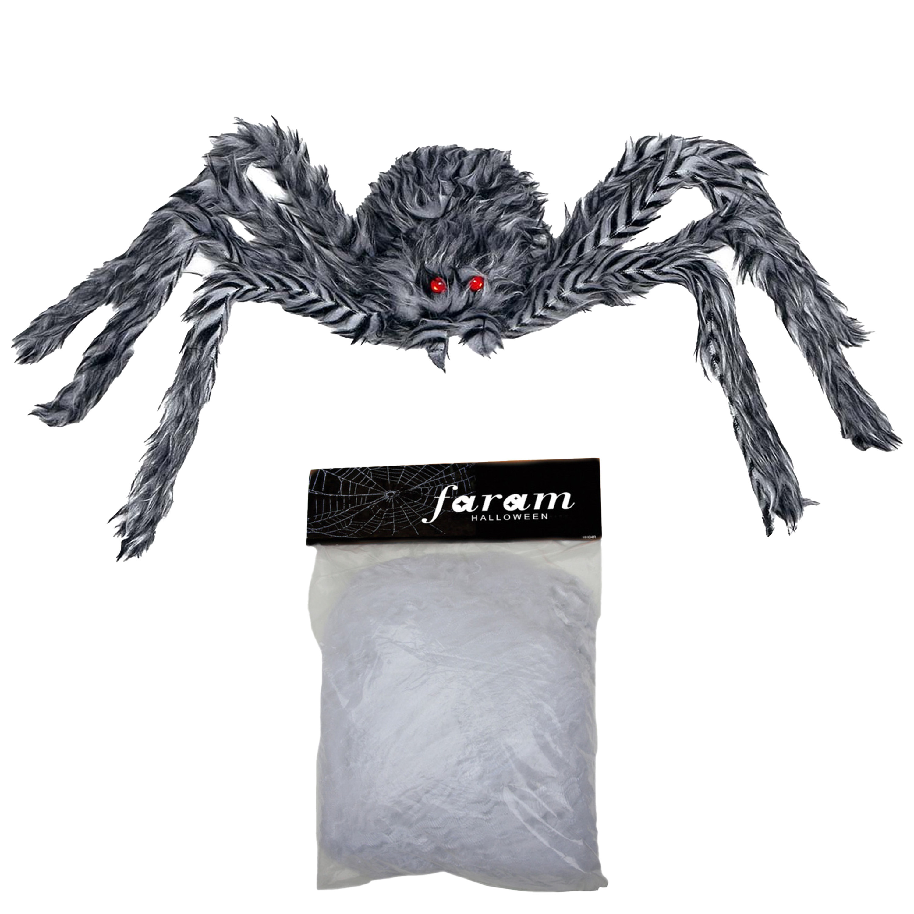 Horror spin groot 60 cm - incl. web - Halloween decoratie/versiering - grijs