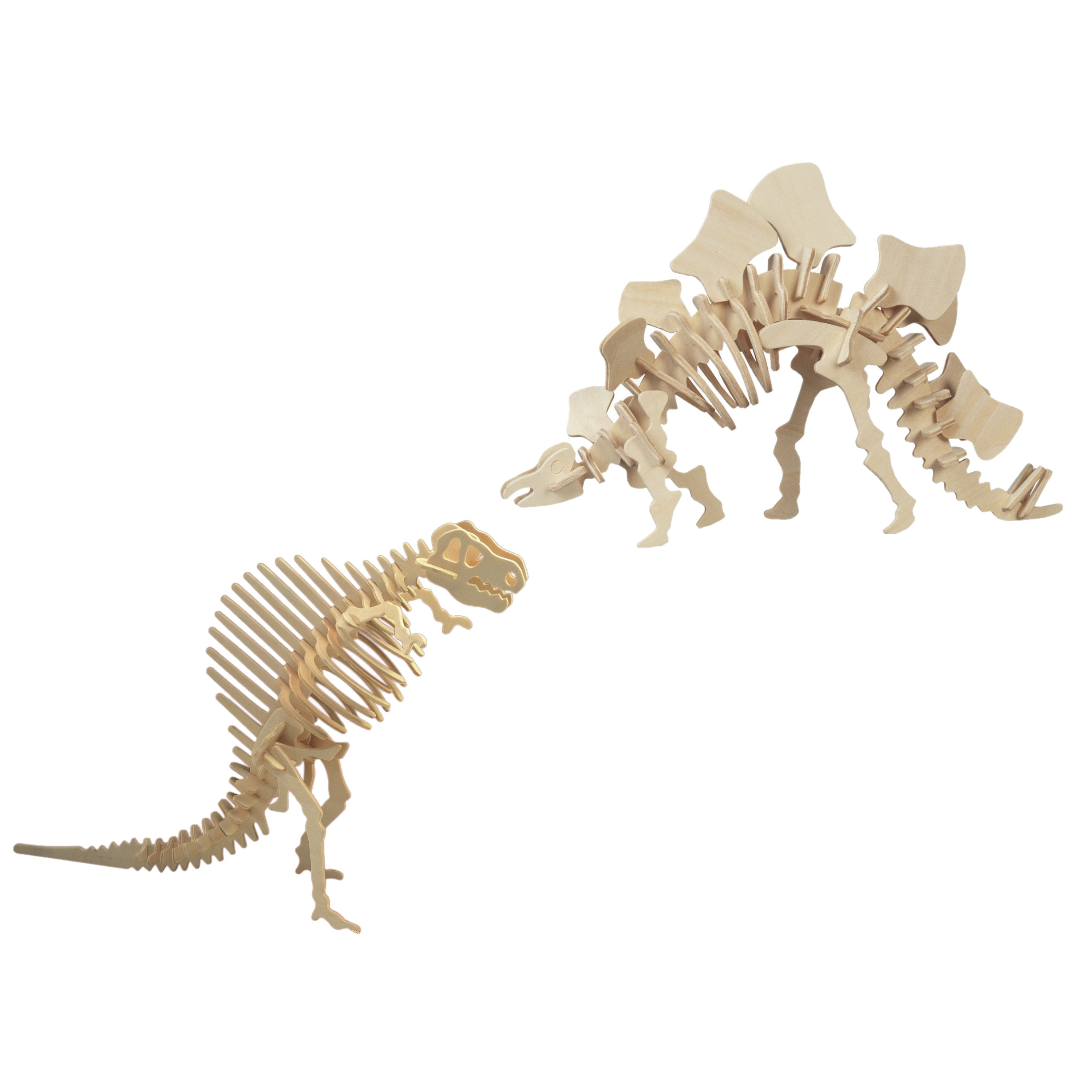 Houten 3D dino puzzel bouwpakket set Spinosaurus en Stegosaurus