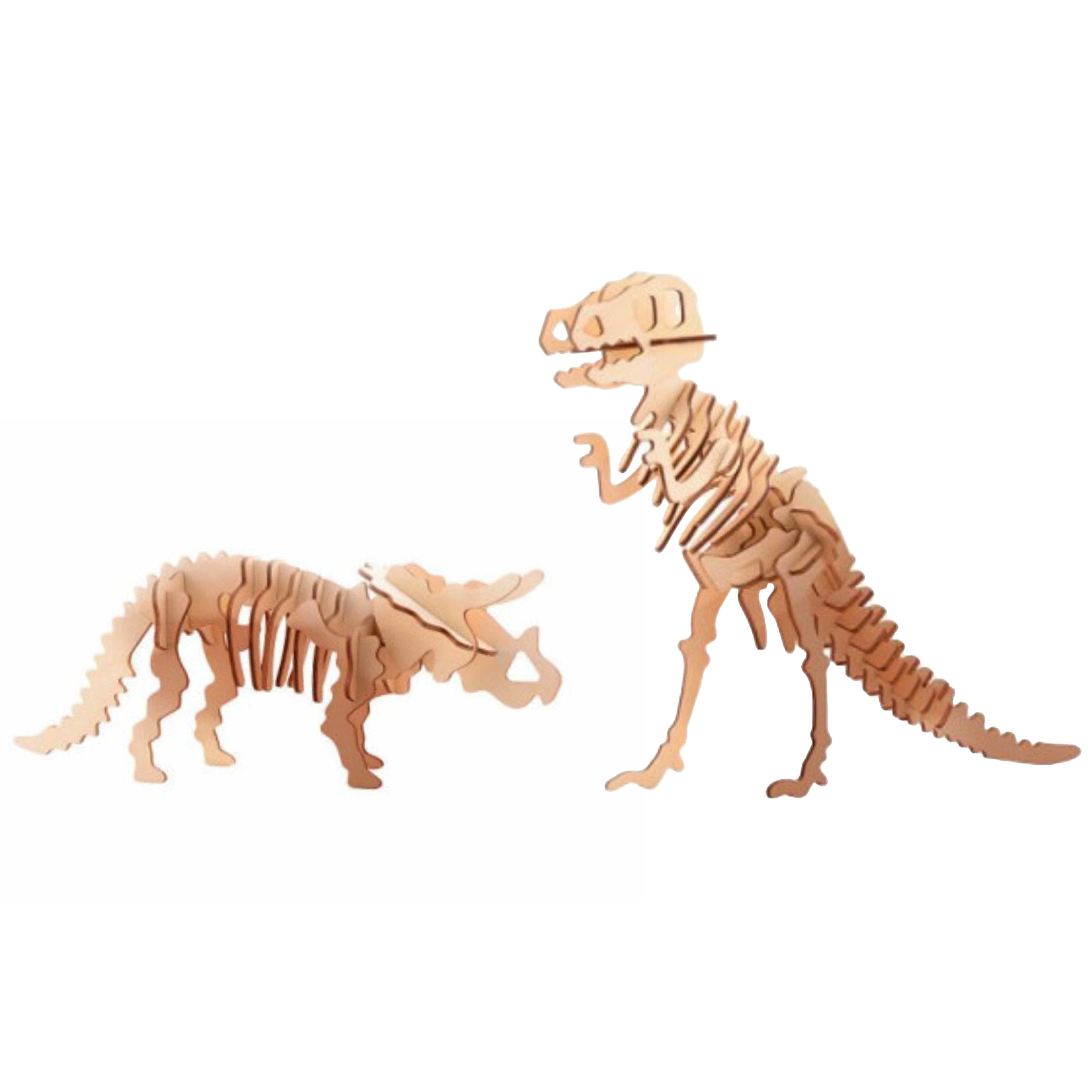 Houten 3D puzzels set dinosaurussen T-Rex en Triceratops 23 cm -