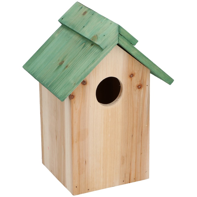 Houten vogelhuisje-nestkastje met groen dak 24 cm