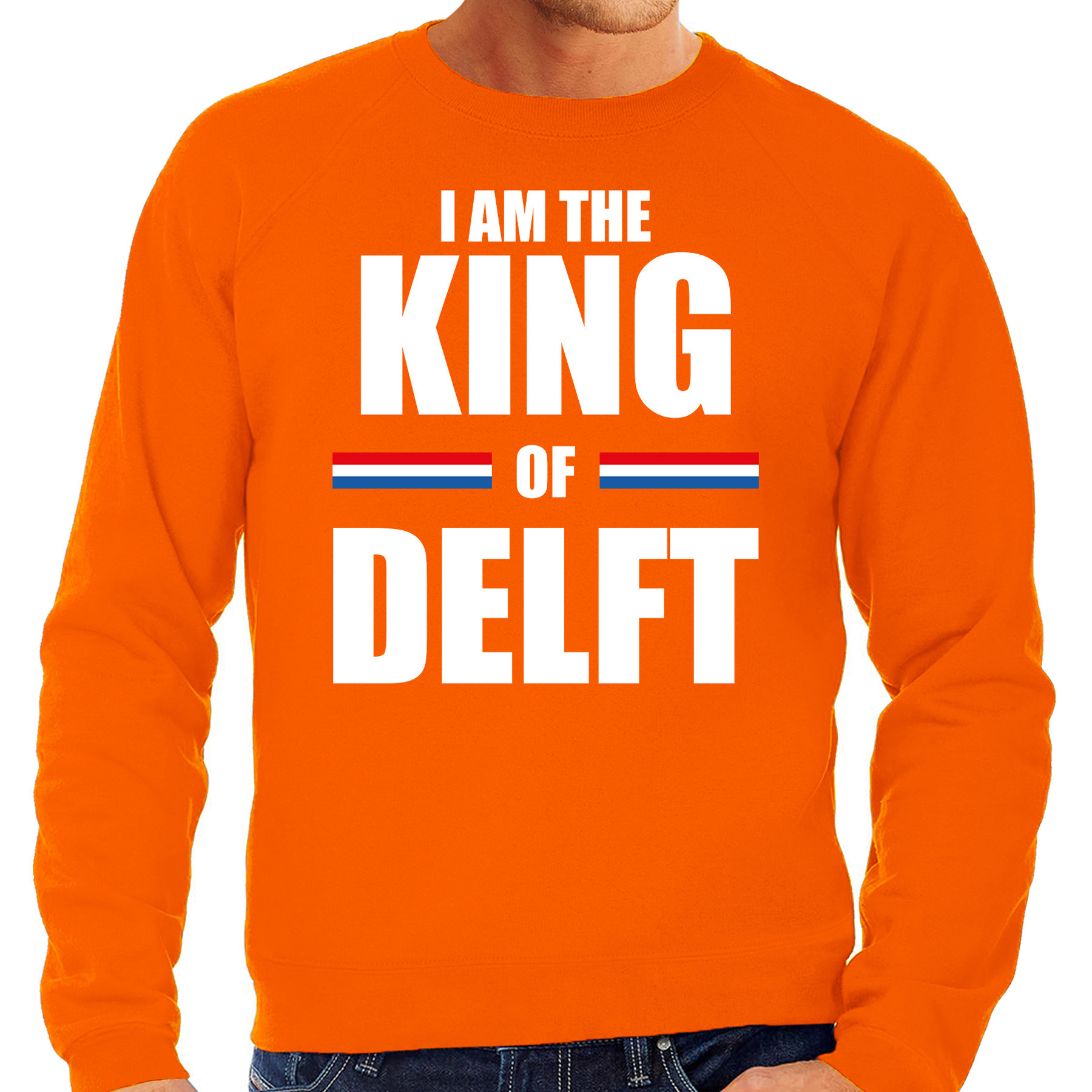 I am the King of Delft Koningsdag sweater-trui oranje voor heren