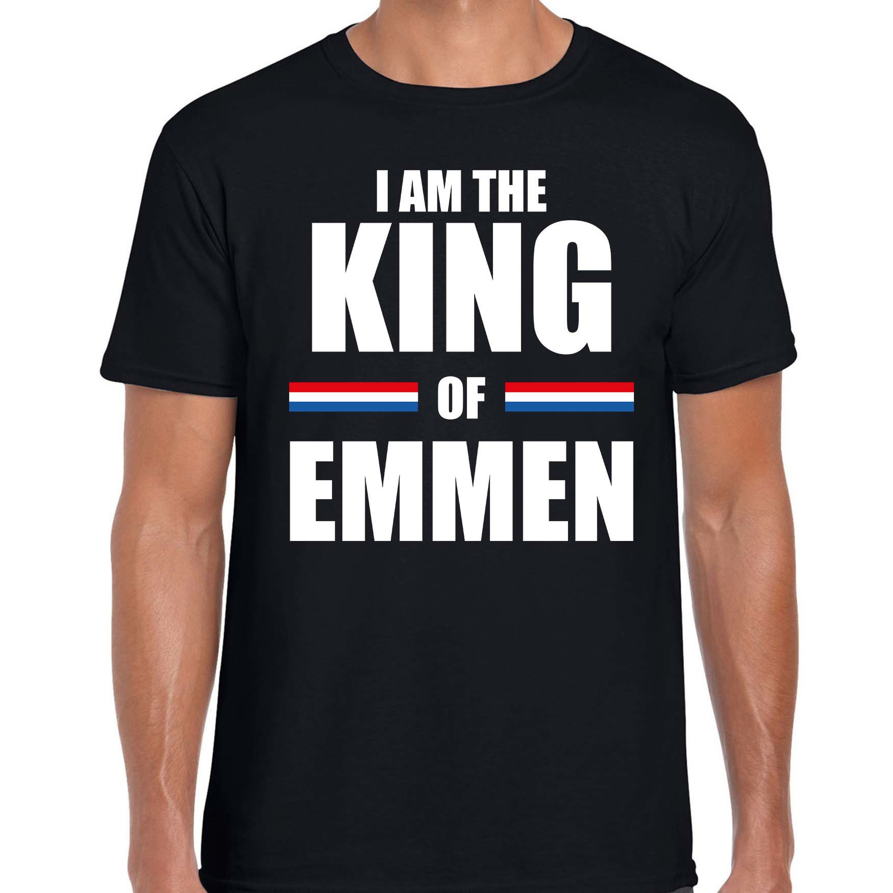 I am the King of Emmen Koningsdag t-shirt zwart voor heren
