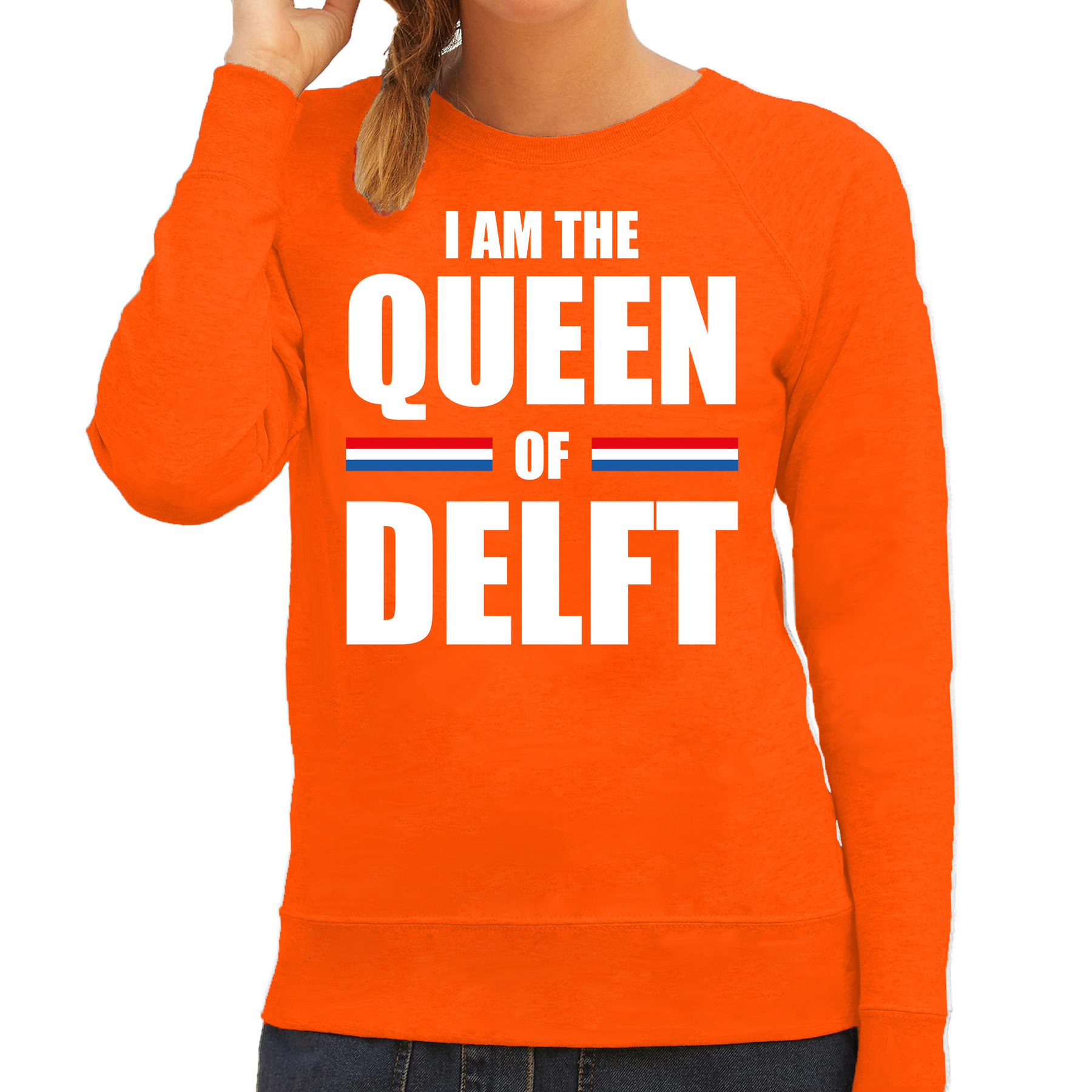 I am the Queen of Delft Koningsdag sweater-trui oranje voor dames
