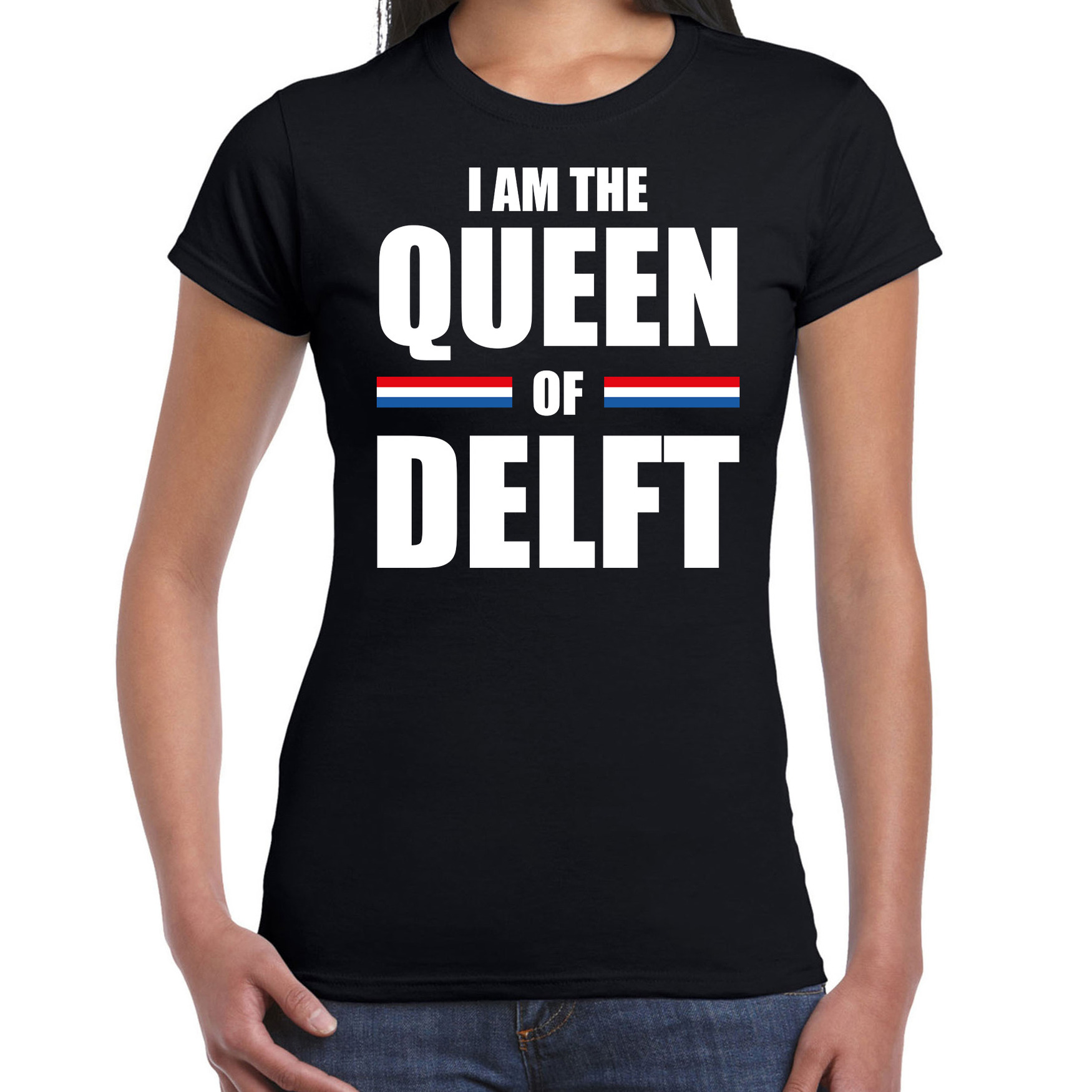 I am the Queen of Delft Koningsdag t-shirt zwart voor dames