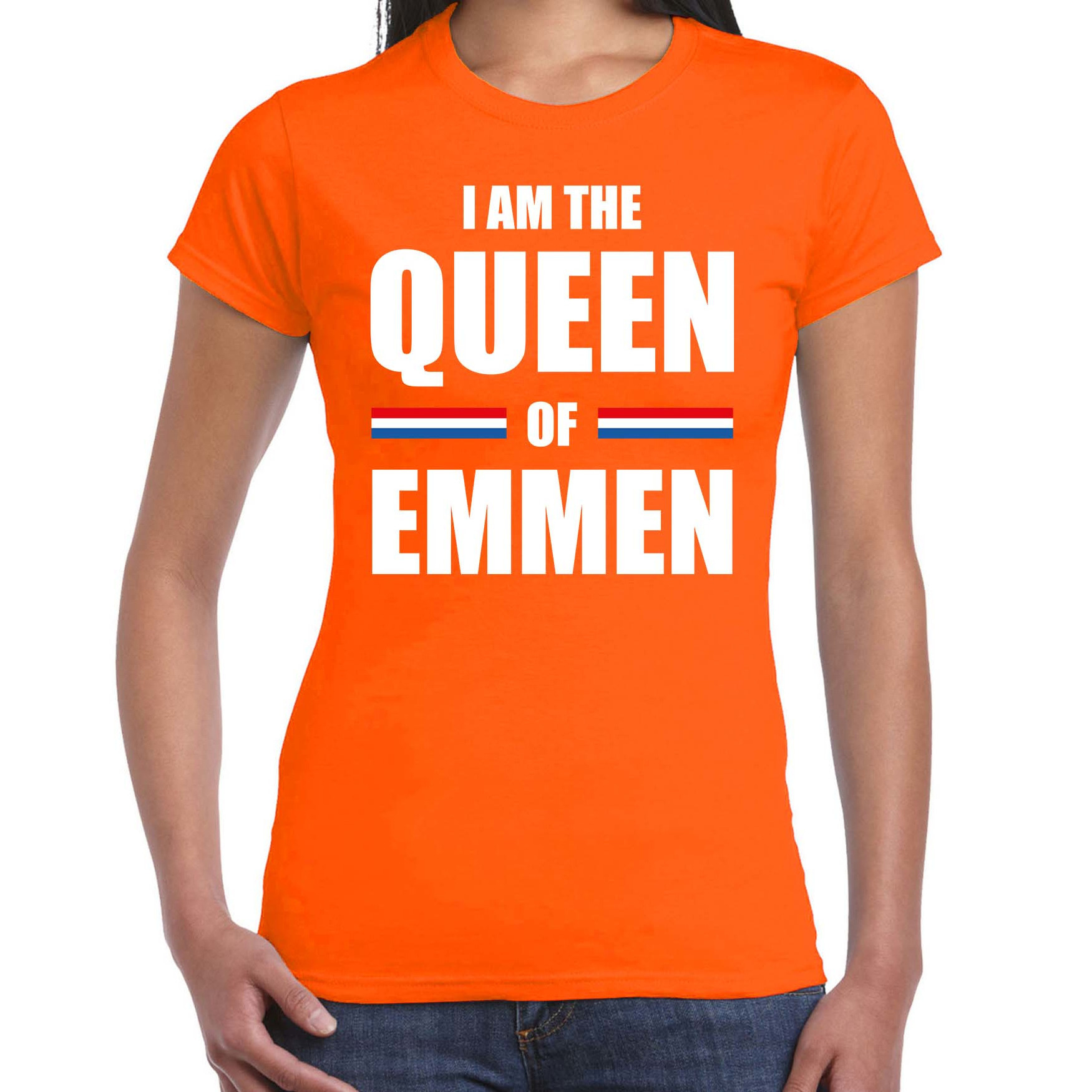 I am the Queen of Emmen Koningsdag t-shirt oranje voor dames
